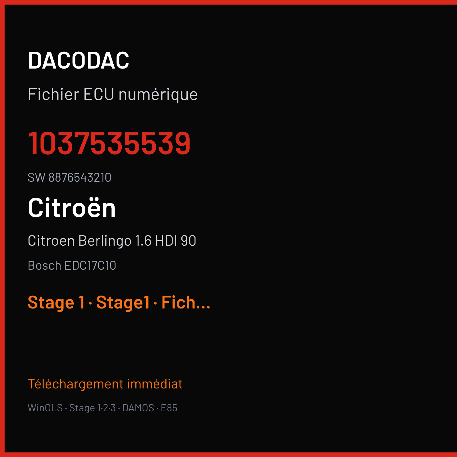 Citroen Berlingo 1.6 HDI 90 90 ch (2011) — Bosch EDC17C10 — 1037535539 · 8876543210 — Stage 1