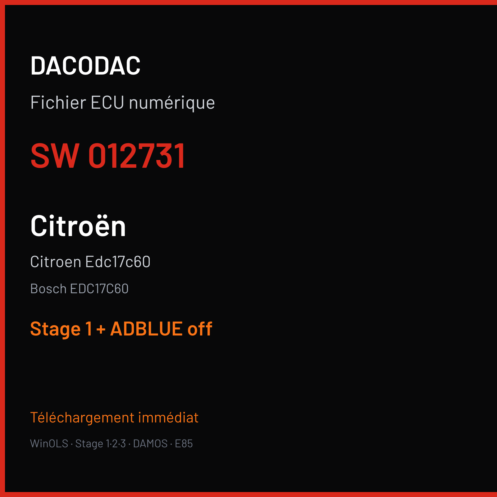 Citroen Edc17c60 — Bosch EDC17C60 — 012731 — Stage 1 + ADBLUE off