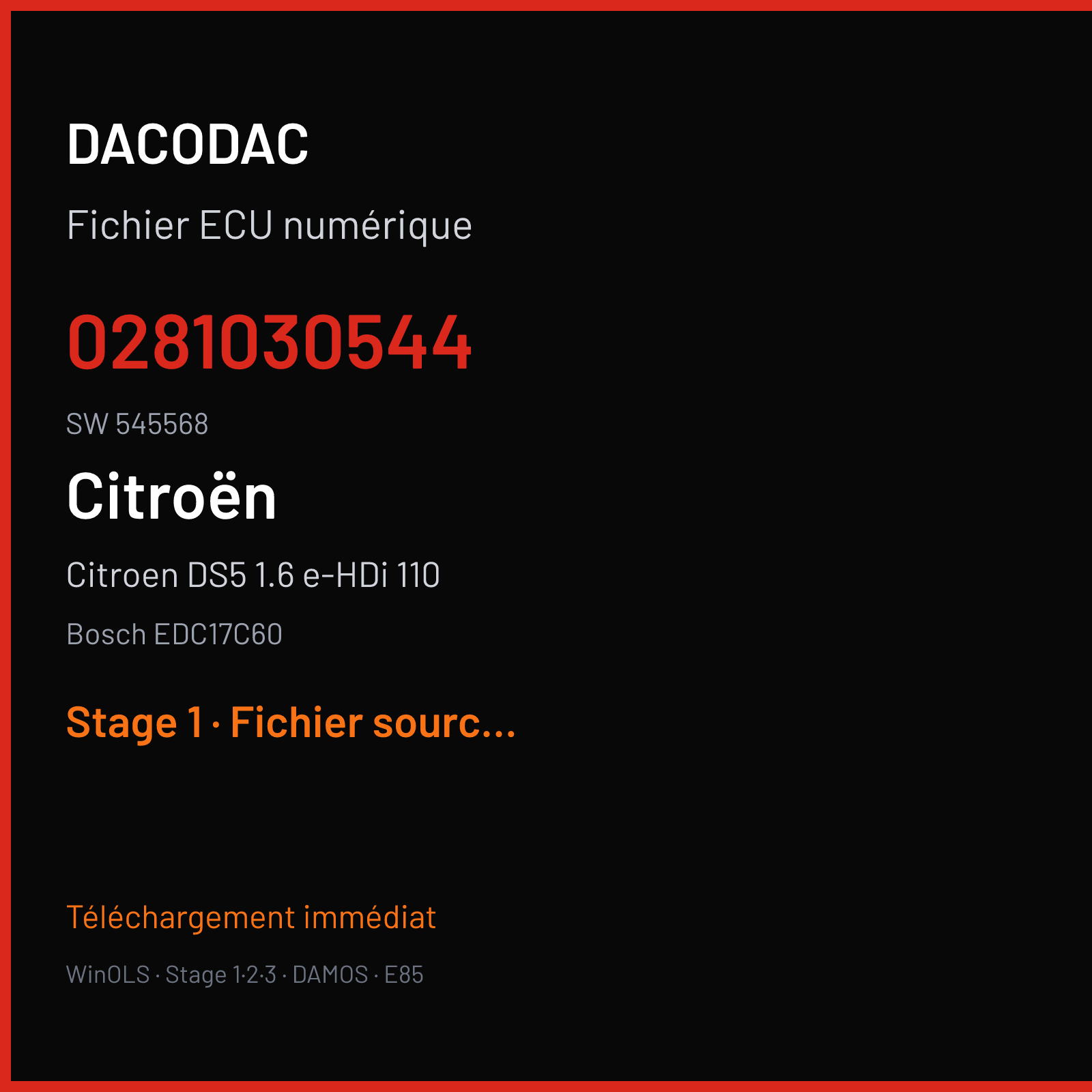 Citroen DS5 1.6 e-HDi 110 (2017) — Bosch EDC17C60 — 0281030544 · 545568 — Stage 1