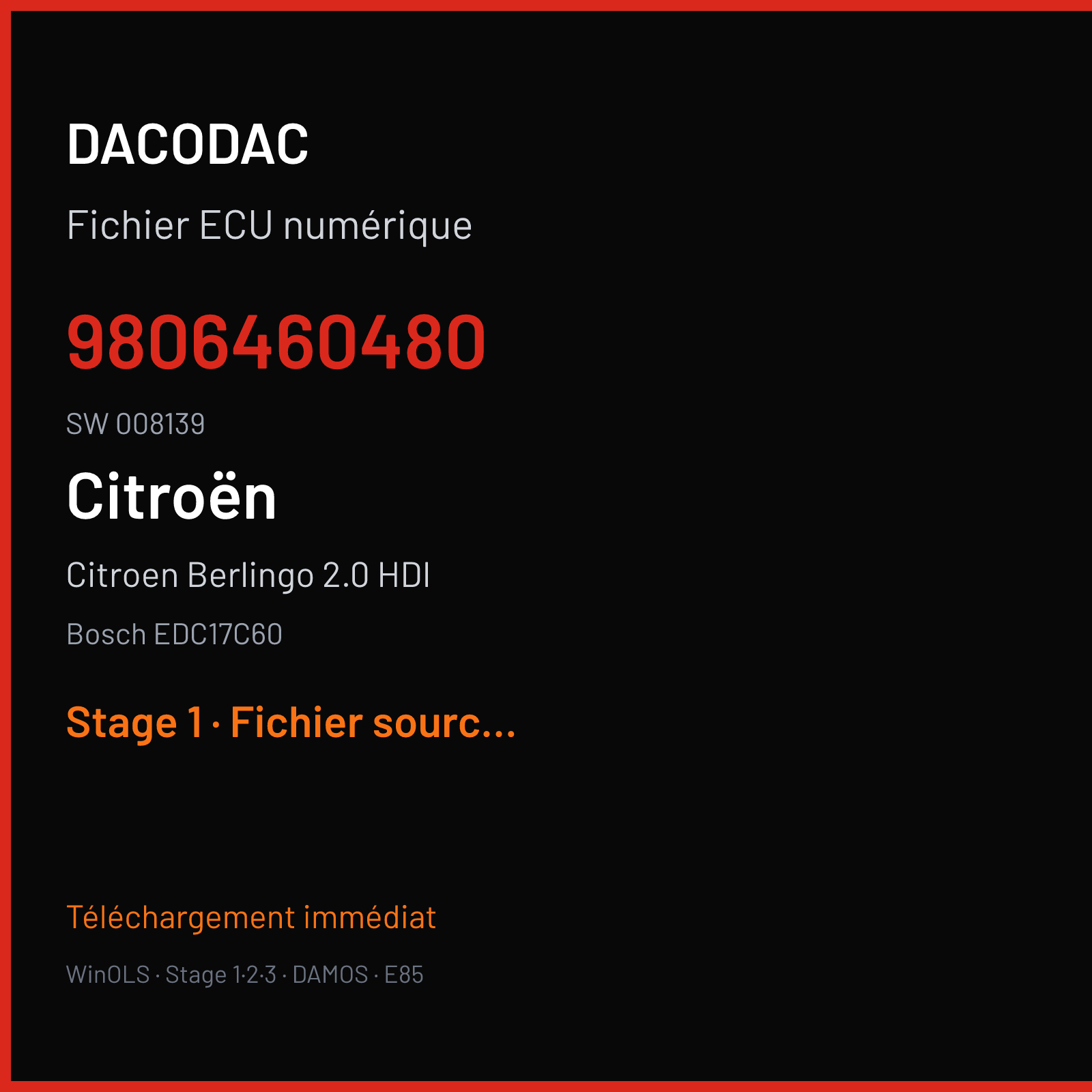 Citroen Berlingo 2.0 HDI (2016) — Bosch EDC17C60 — 9806460480 · 008139 — Stage 1
