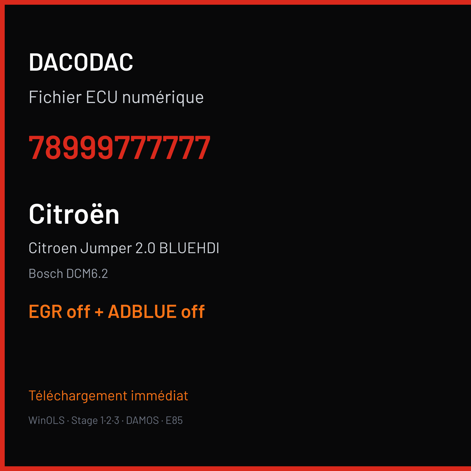 Citroen Jumper 2.0 BLUEHDI (2018) — Bosch DCM6.2 — 78999777777 — EGR off + ADBLUE off