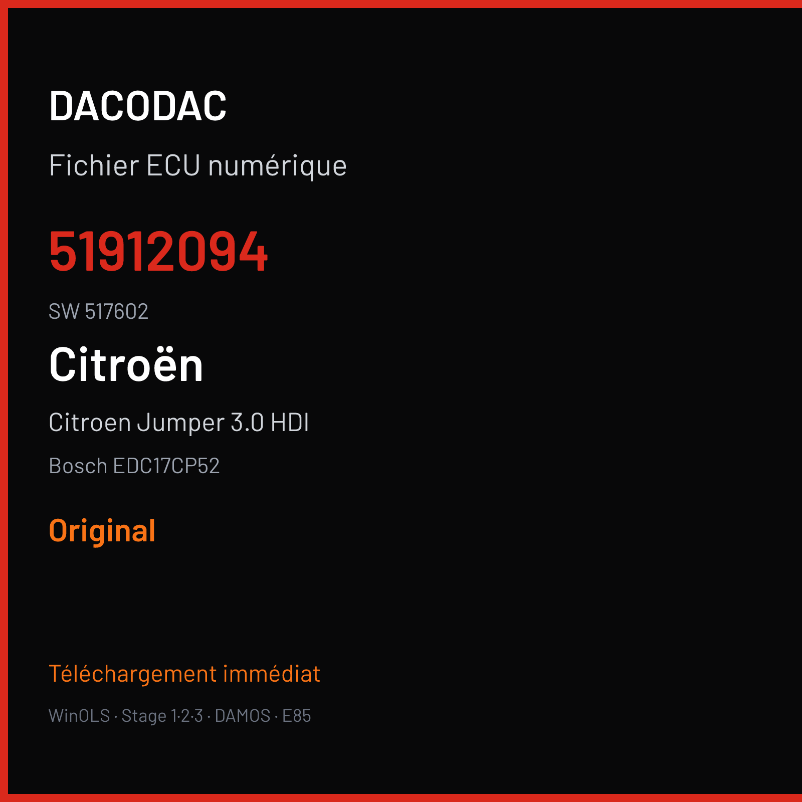 Citroen Jumper 3.0 HDI (2012) — Bosch EDC17CP52 — 51912094 · 517602 — Original
