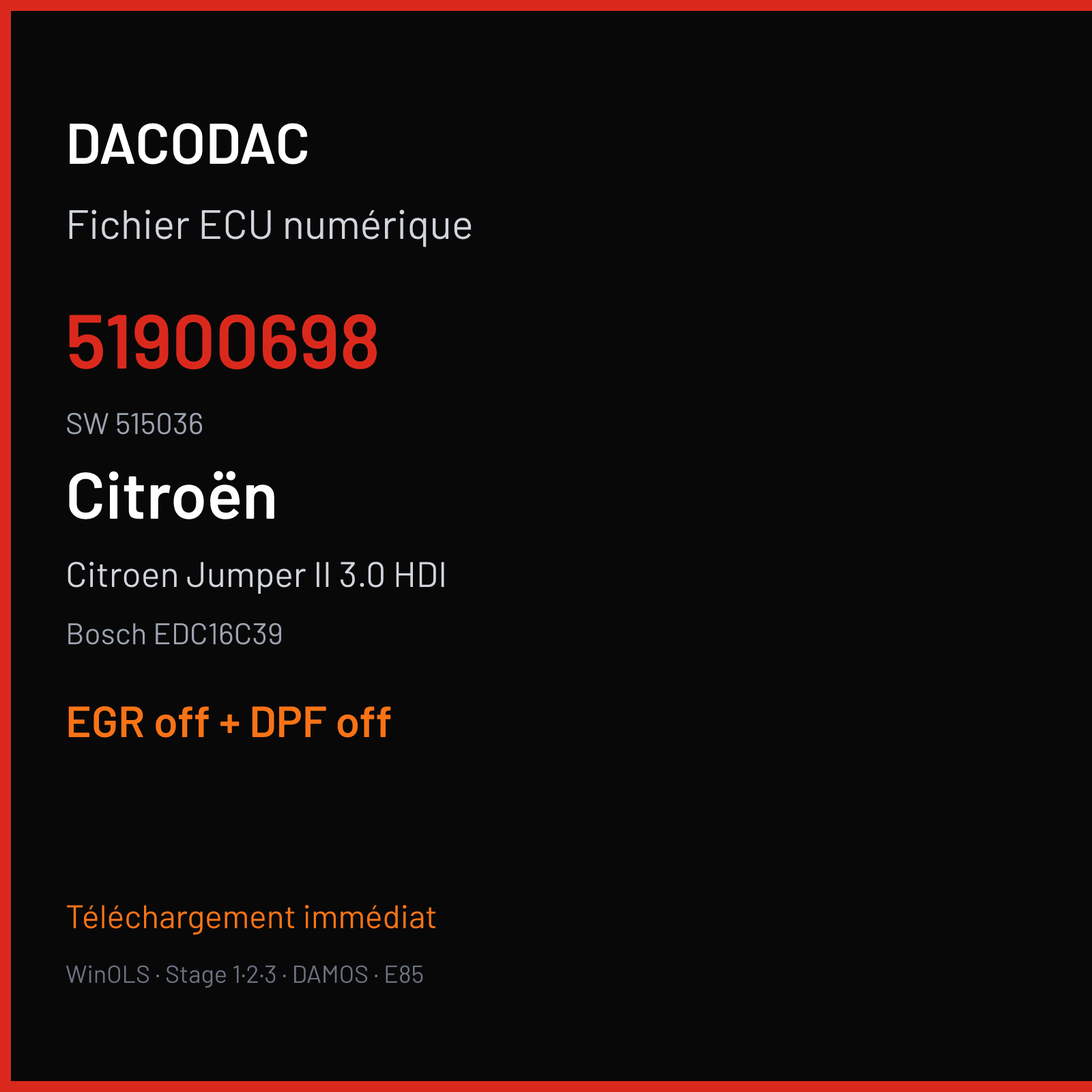 Citroen Jumper II 3.0 HDI — Bosch EDC16C39 — 51900698 · 515036 — EGR off + DPF off