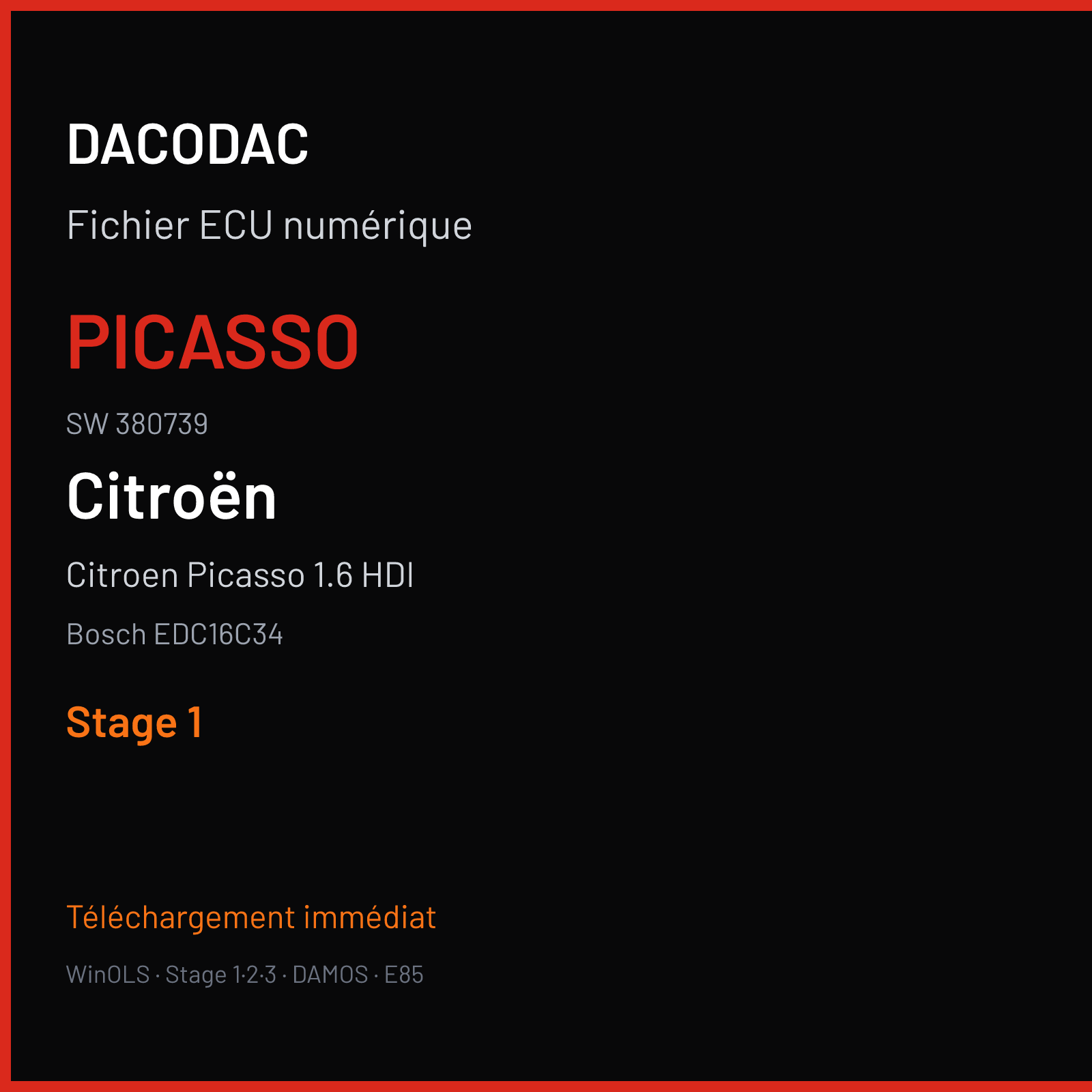 Citroen Picasso 1.6 HDI (2010) — Bosch EDC16C34 — PICASSO · 380739 — Stage 1