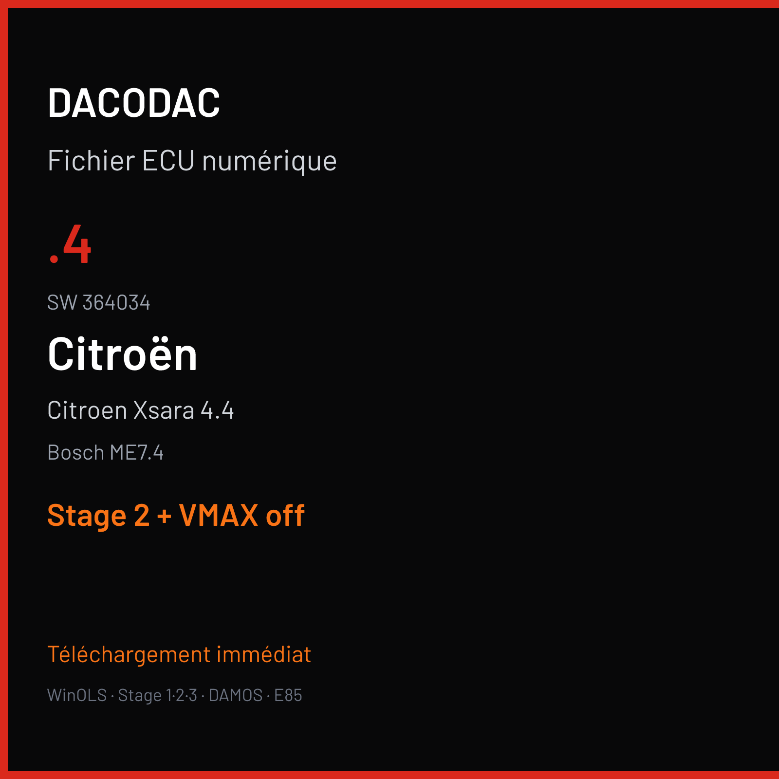 Citroen Xsara 4.4 (2000) — Bosch ME7.4 — .4 · 364034 — Stage 2 + VMAX off