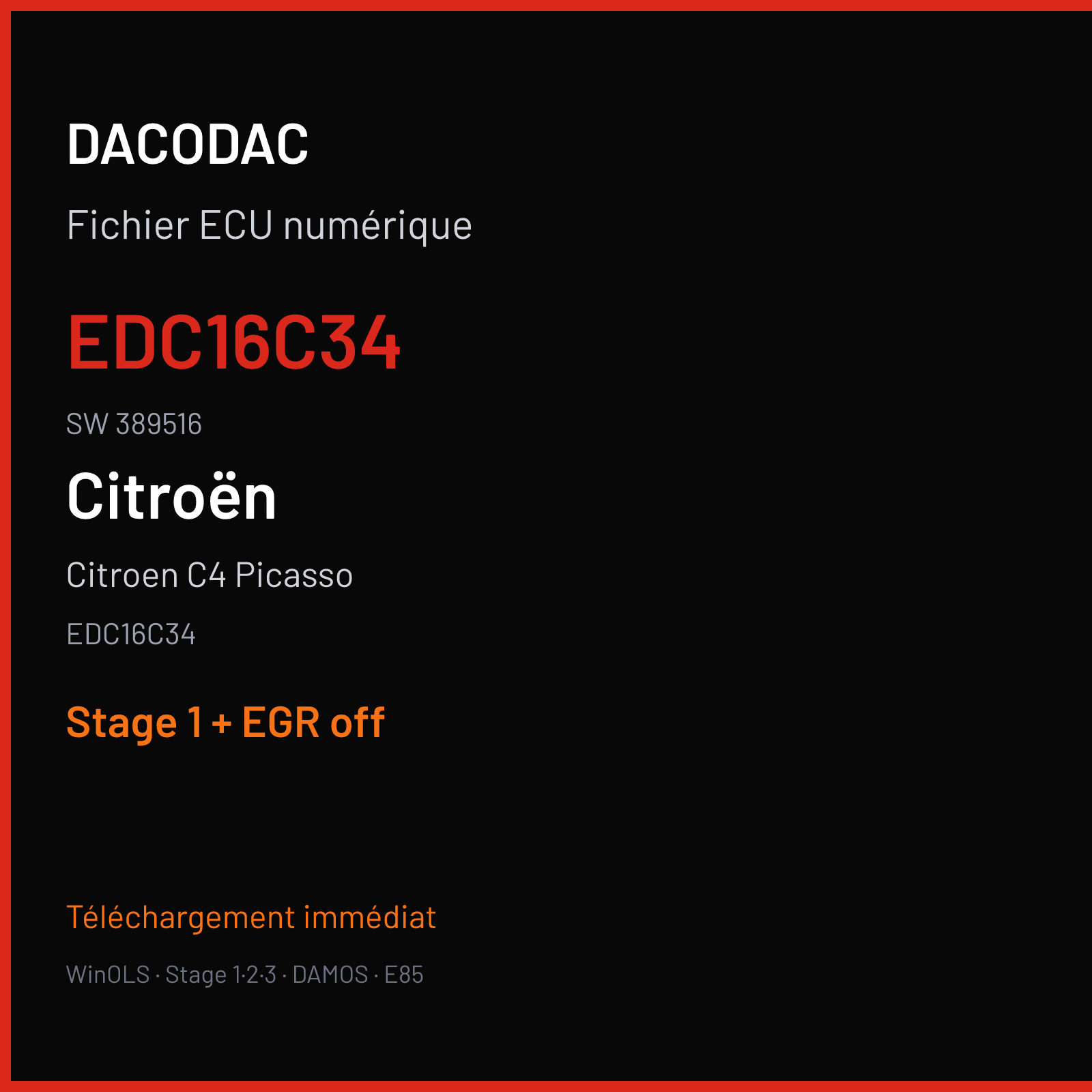 Citroen C4 Picasso (2008) — EDC16C34 — EDC16C34 · 389516 — Stage 1 + EGR off