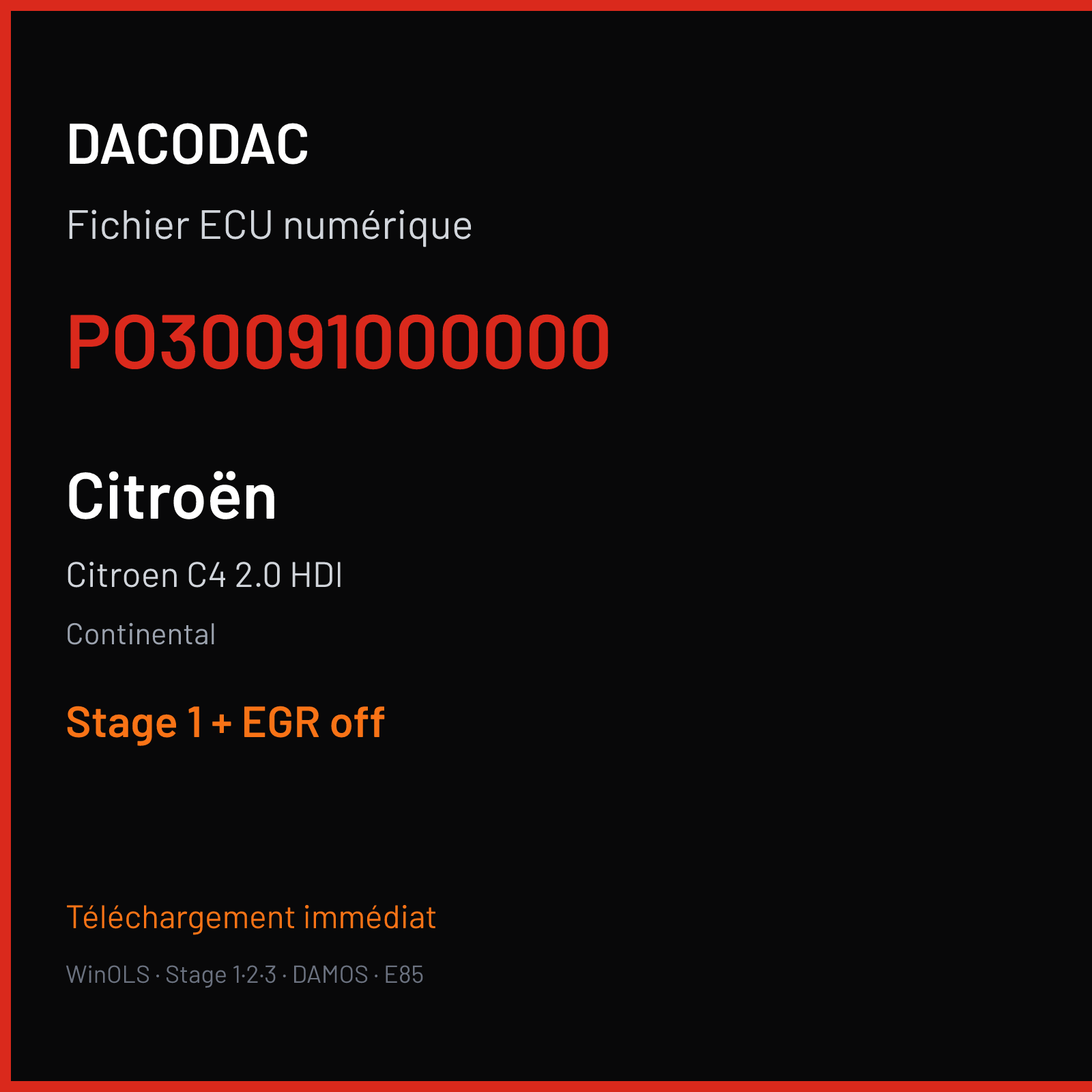 Citroen C4 2.0 HDI (2007) — Continental — PO30091000000 — Stage 1 + EGR off