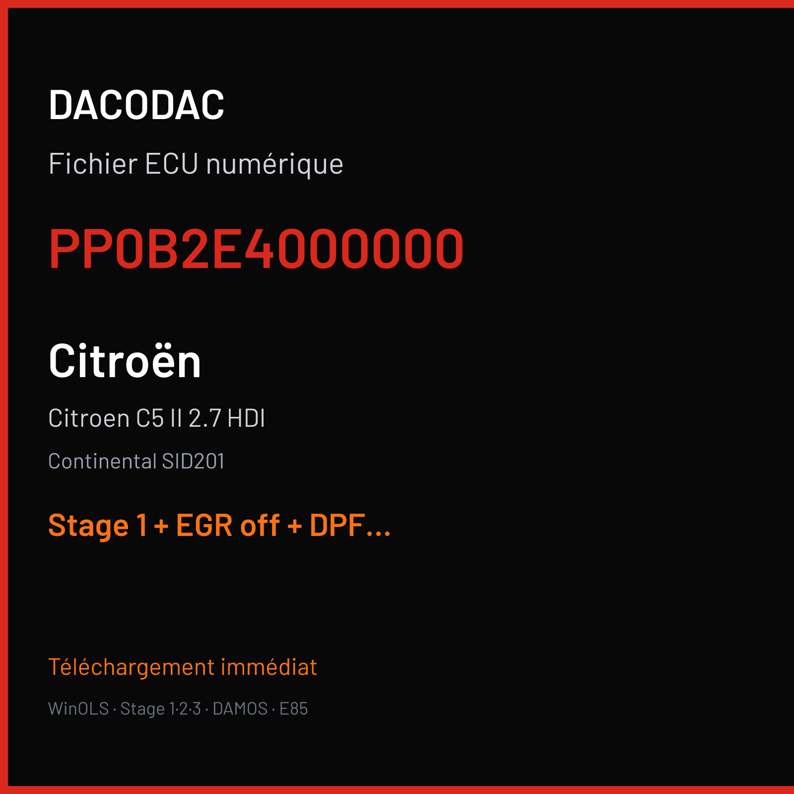 Citroen C5 II 2.7 HDI (2009) — Continental SID201 — PP0B2E4000000 — Stage 1 + EGR off + DPF off