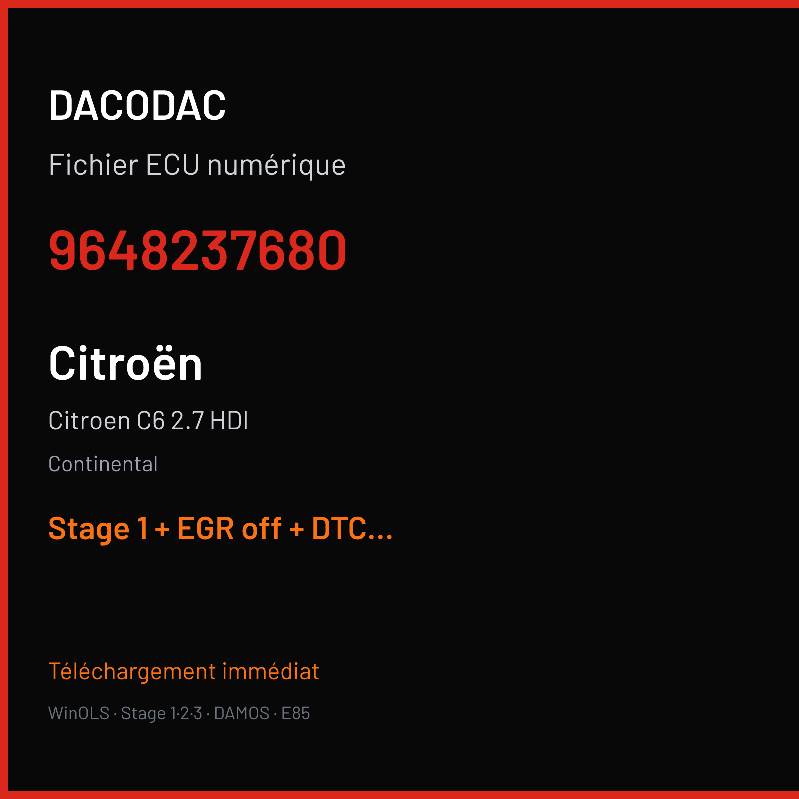 Citroen C6 2.7 HDI (2006) — Continental — 9648237680 — Stage 1 + EGR off + DTC off