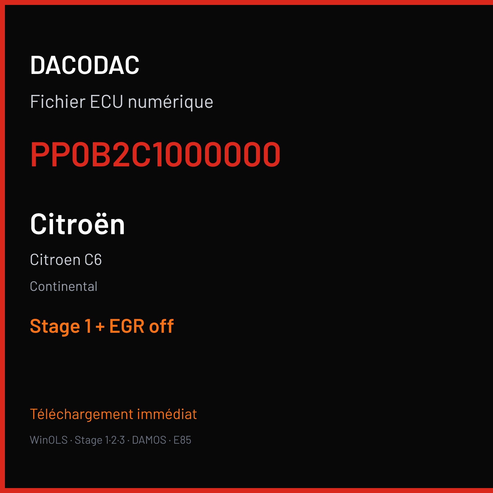 Citroen C6 (2009) — Continental — PP0B2C1000000 — Stage 1 + EGR off