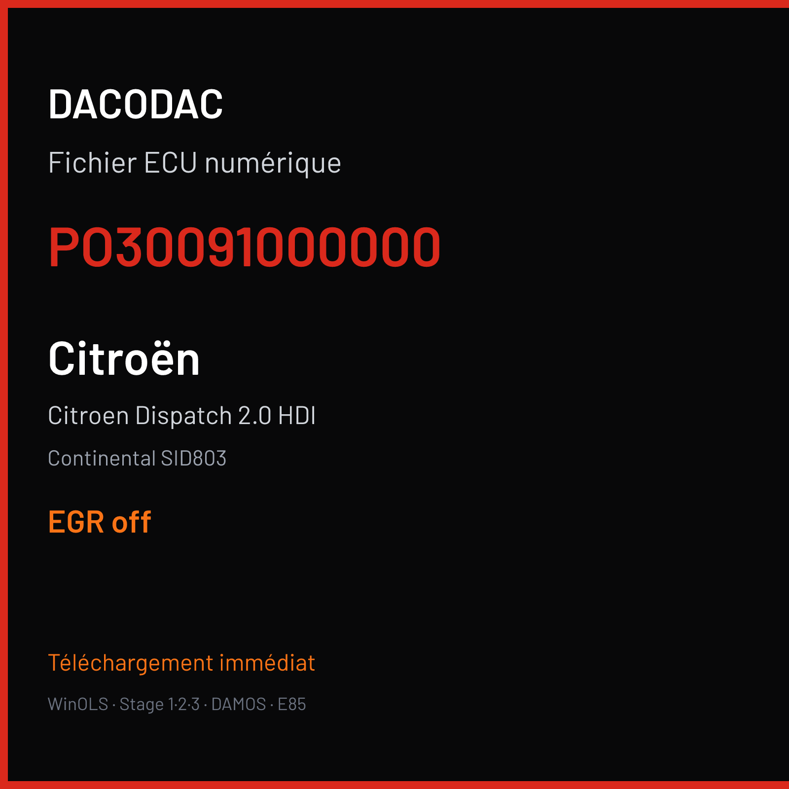 Citroen Dispatch 2.0 HDI (2011) — Continental SID803 — PO30091000000 — EGR off
