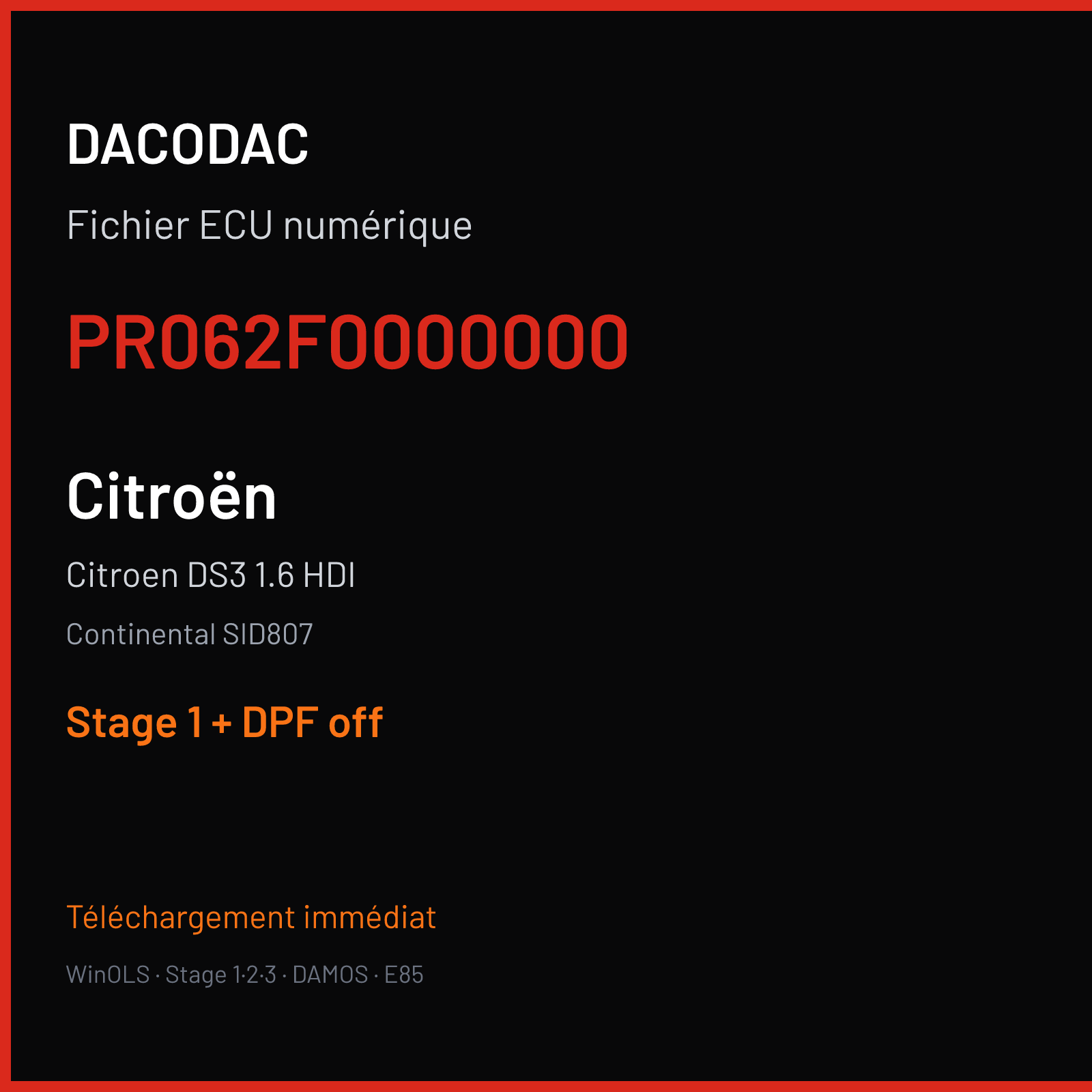 Citroen DS3 1.6 HDI — Continental SID807 — PR062F0000000 — Stage 1 + DPF off