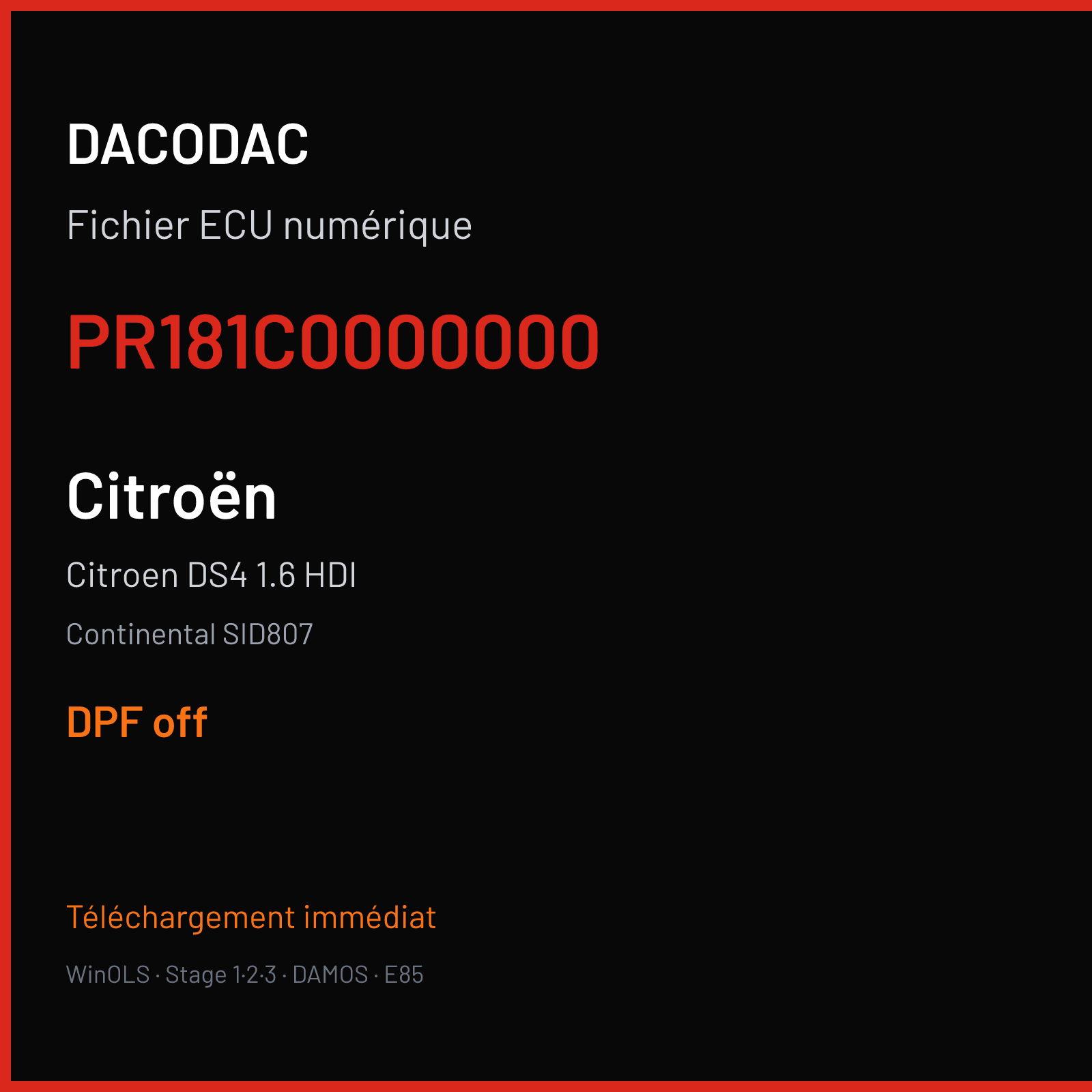 Citroen DS4 1.6 HDI (2015) — Continental SID807 — PR181C0000000 — DPF off