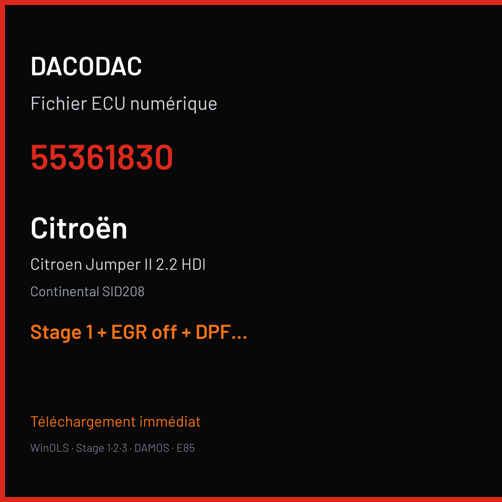 Citroen Jumper II 2.2 HDI (2014) — Continental SID208 — 55361830 — Stage 1 + EGR off + DPF off