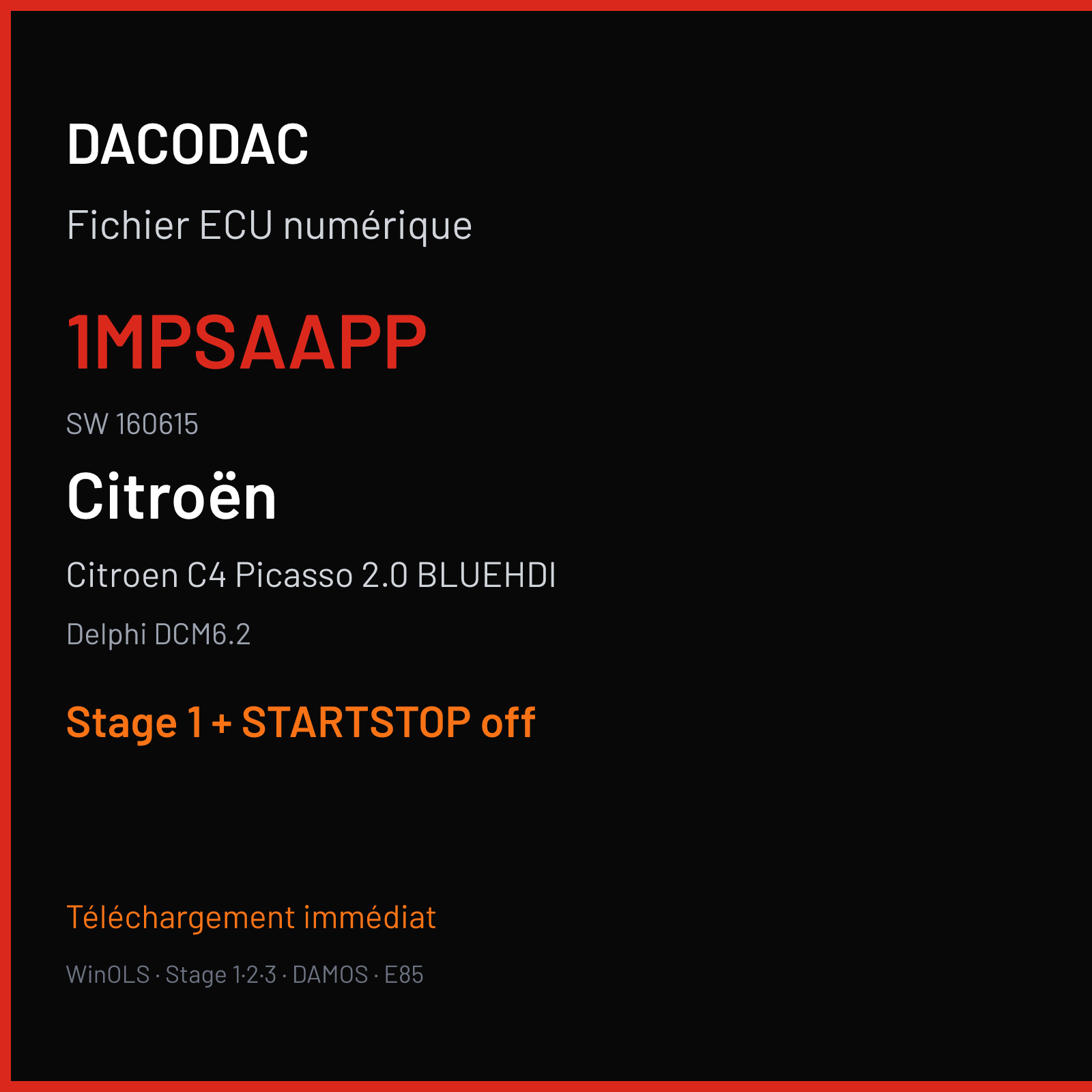 Citroen C4 Picasso 2.0 BLUEHDI (2017) — Delphi DCM6.2 — 1MPSAAPP · 160615 — Stage 1 + STARTSTOP off