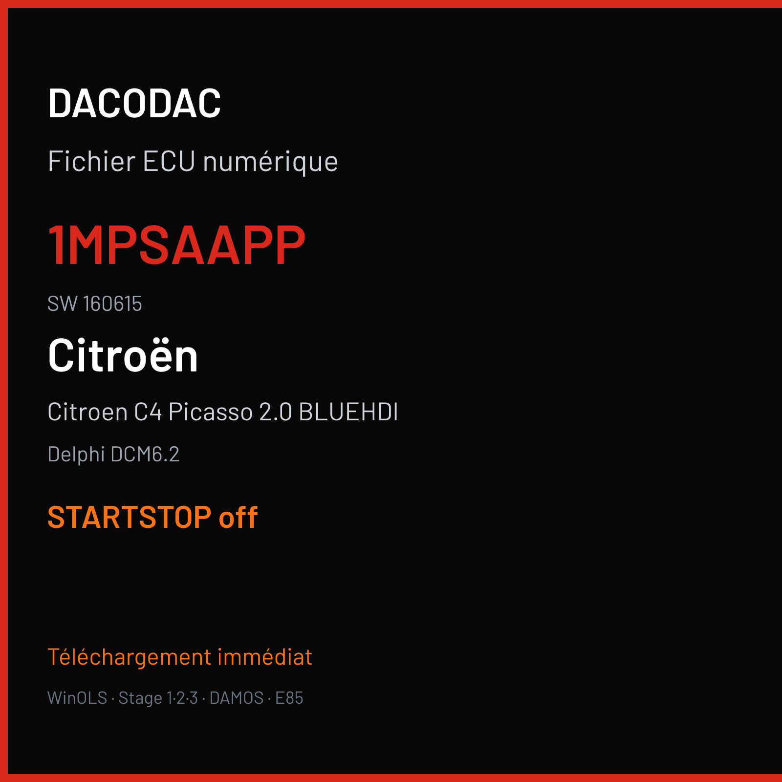 Citroen C4 Picasso 2.0 BLUEHDI (2017) — Delphi DCM6.2 — 1MPSAAPP · 160615 — STARTSTOP off