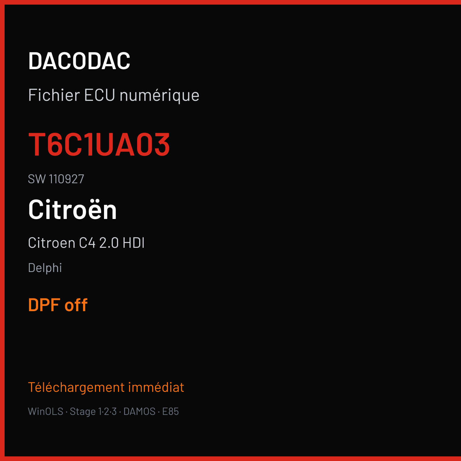 Citroen C4 2.0 HDI — Delphi — T6C1UA03 · 110927 — DPF off