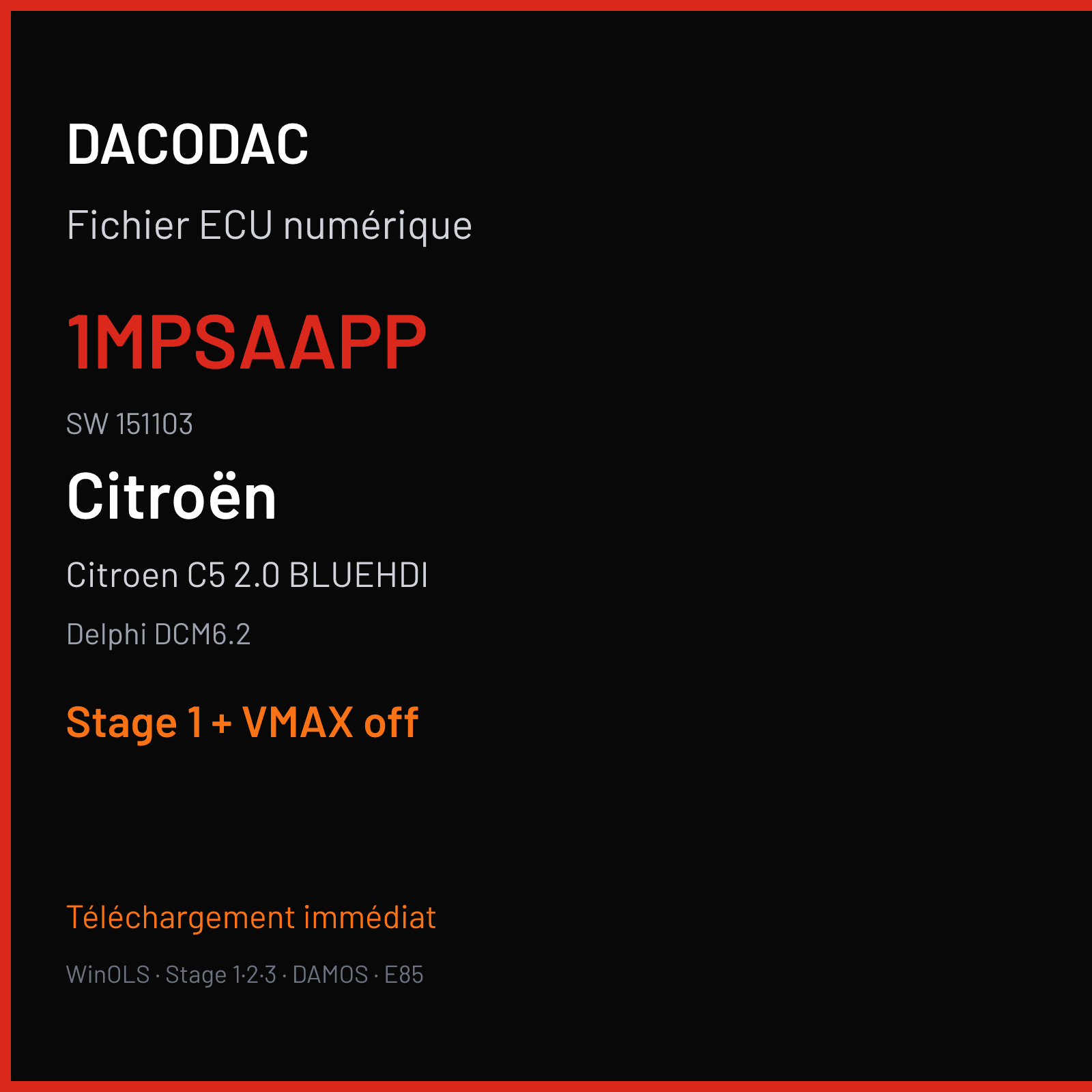 Citroen C5 2.0 BLUEHDI (2016) — Delphi DCM6.2 — 1MPSAAPP · 151103 — Stage 1 + VMAX off