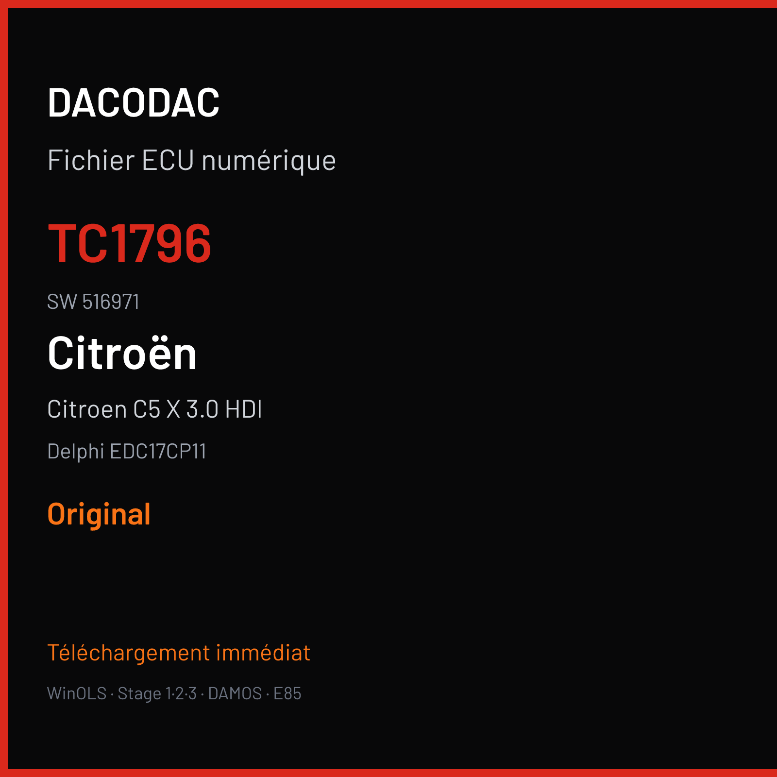 Citroen C5 X 3.0 HDI (2010) — Delphi EDC17CP11 — TC1796 · 516971 — Original