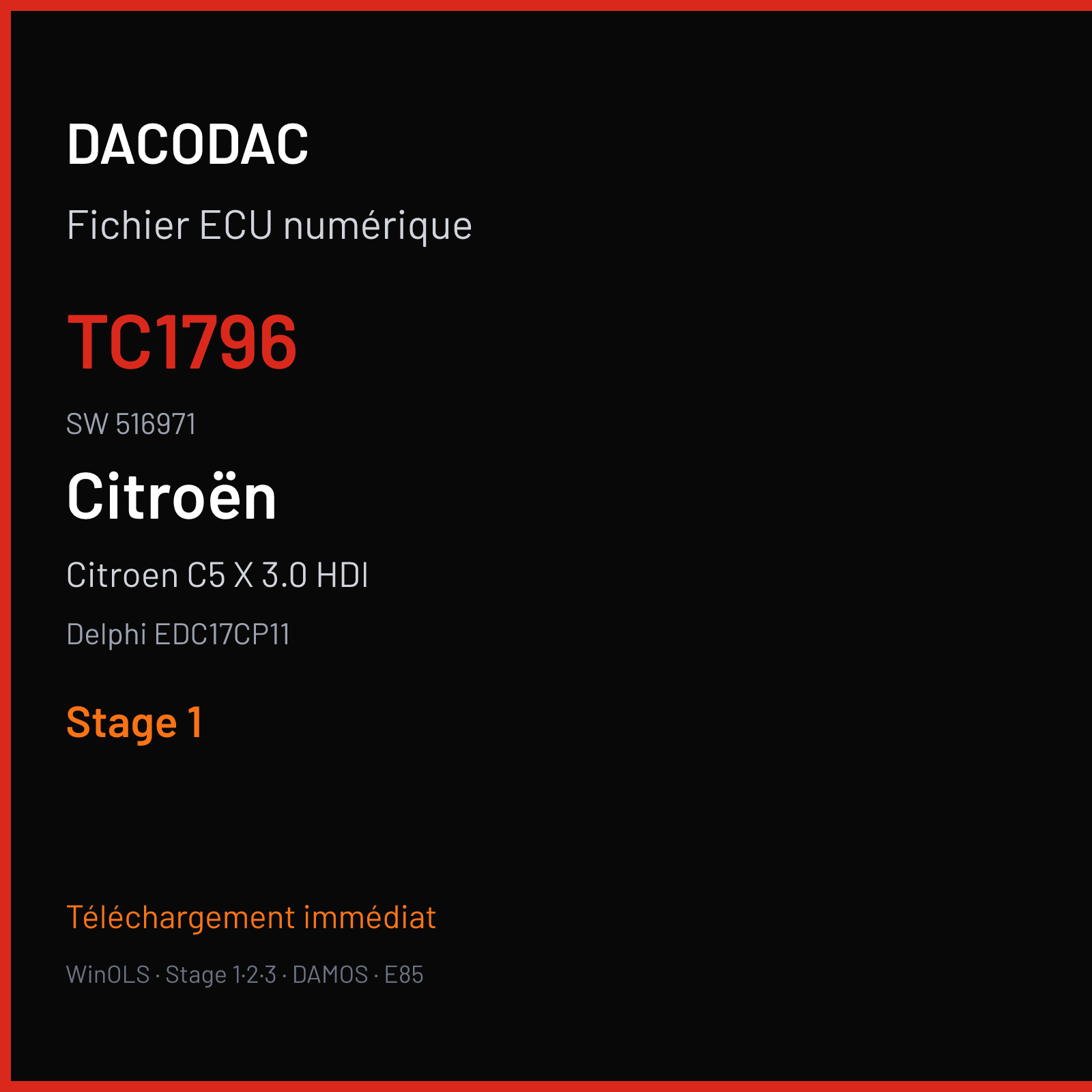 Citroen C5 X 3.0 HDI (2010) — Delphi EDC17CP11 — TC1796 · 516971 — Stage 1