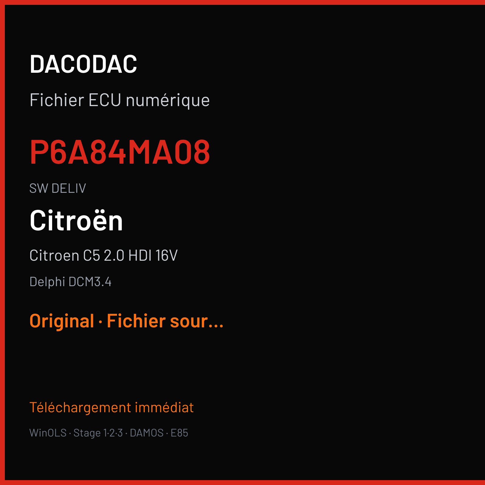 Citroen C5 2.0 HDI 16V (2009) — Delphi DCM3.4 — P6A84MA08 · DELIV — Original