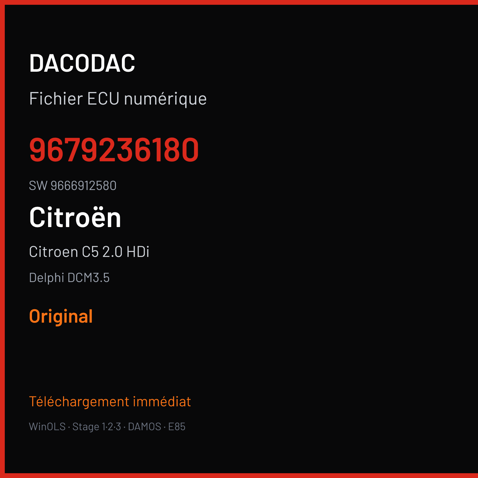 Citroen C5 2.0 HDi 163 ch (2012) — Delphi DCM3.5 — 9679236180 · 9666912580 · T6C1HA03 DELIV 3 X7 AM6 163gGSI3 PRSEL1 121212 — Original