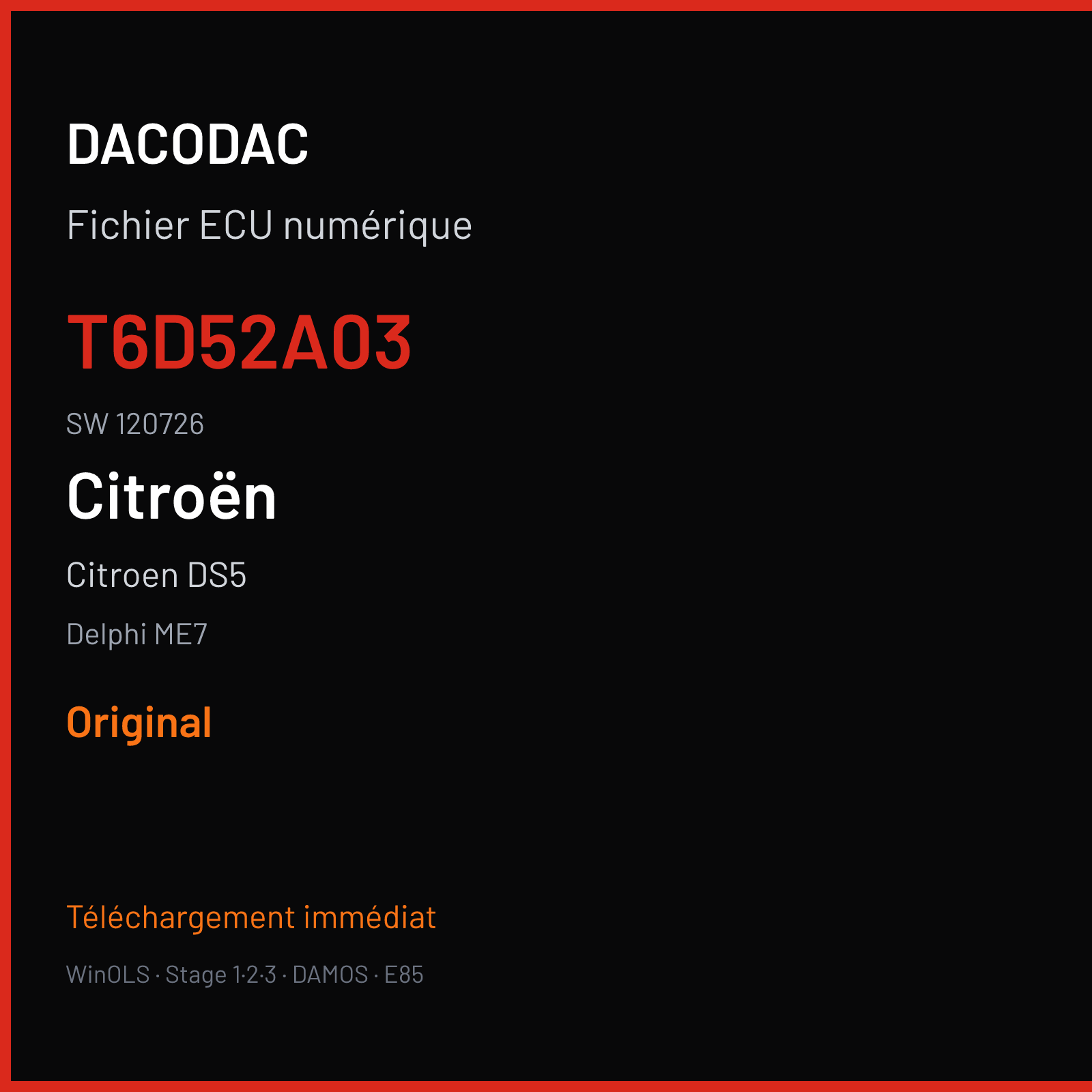 Citroen DS5 (2012) — Delphi ME7 — T6D52A03 · 120726 — Original
