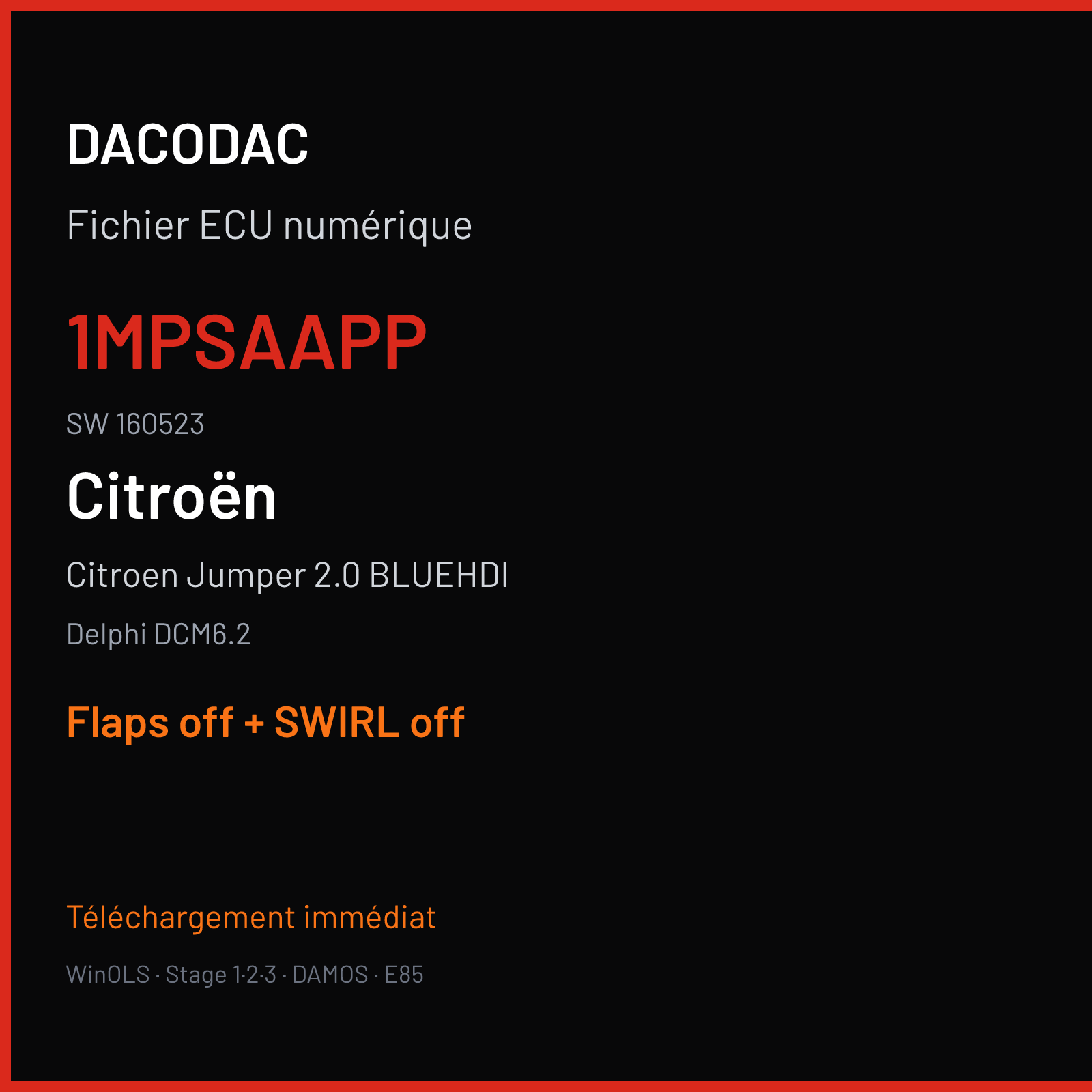 Citroen Jumper 2.0 BLUEHDI (2014) — Delphi DCM6.2 — 1MPSAAPP · 160523 — Flaps off + SWIRL off