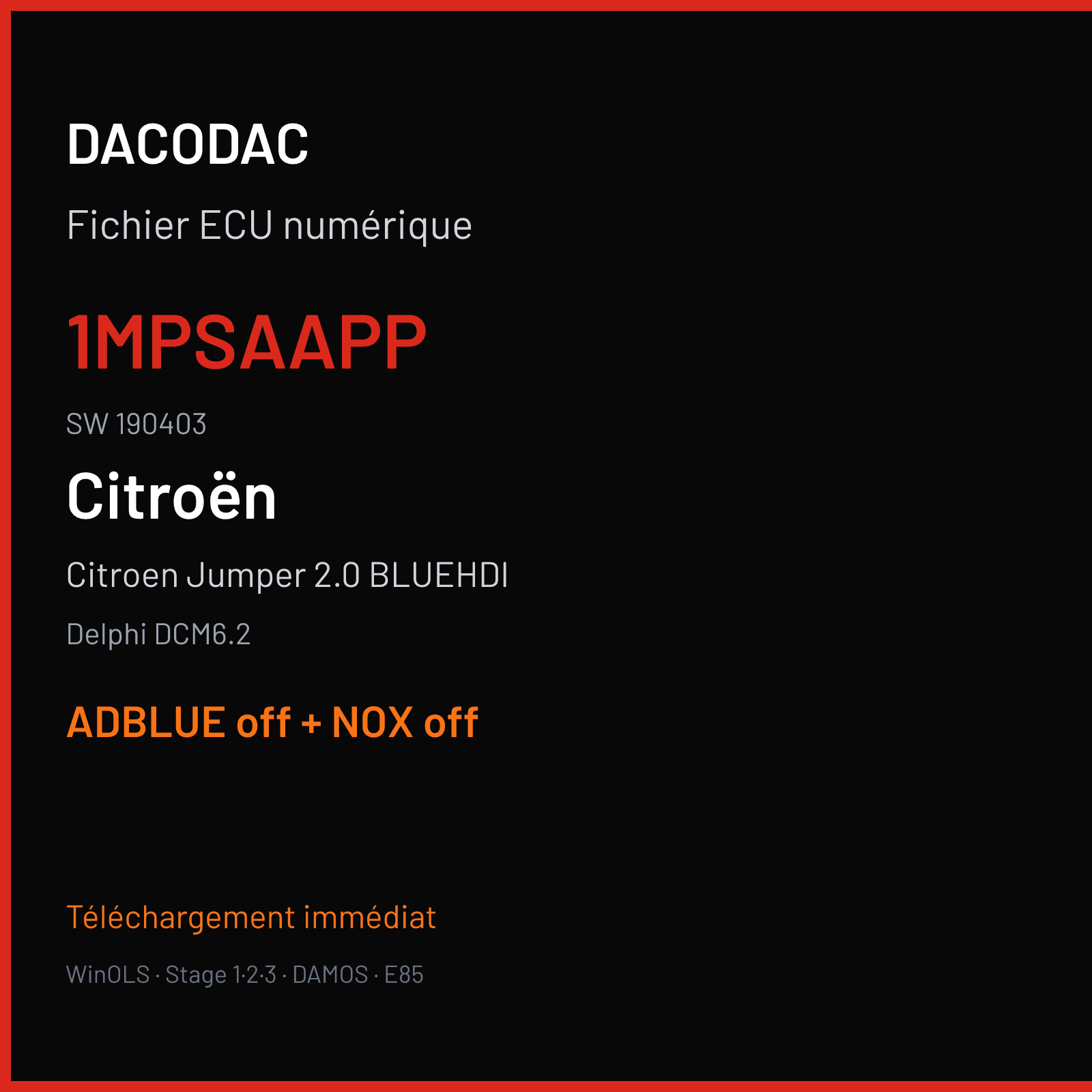Citroen Jumper 2.0 BLUEHDI (2018) — Delphi DCM6.2 — 1MPSAAPP · 190403 — ADBLUE off + NOX off