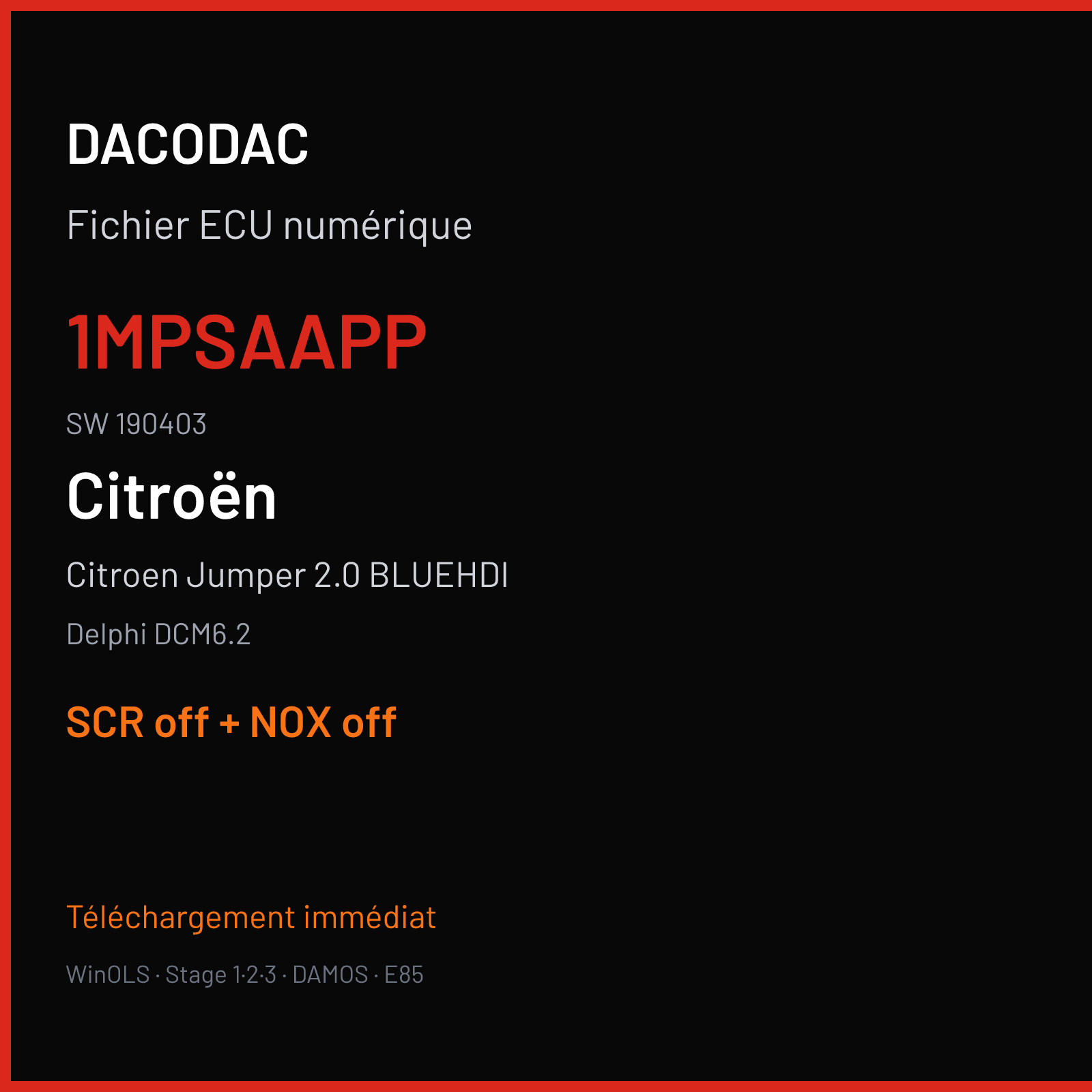 Citroen Jumper 2.0 BLUEHDI (2017) — Delphi DCM6.2 — 1MPSAAPP · 190403 — SCR off + NOX off