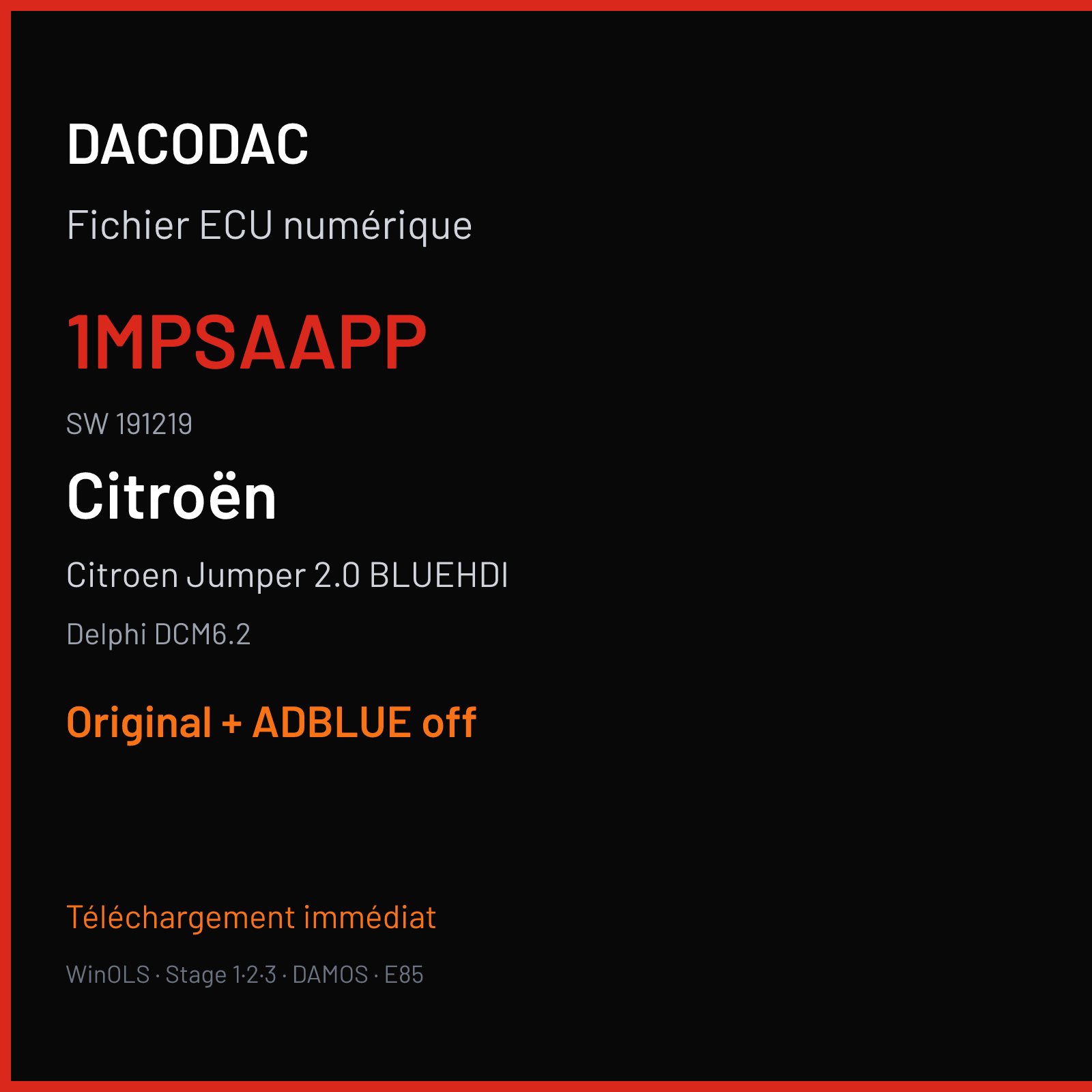 Citroen Jumper 2.0 BLUEHDI (2017) — Delphi DCM6.2 — 1MPSAAPP · 191219 — Original + ADBLUE off