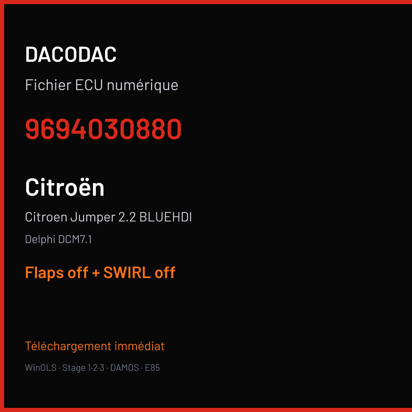 Citroen Jumper 2.2 BLUEHDI (2019) — Delphi DCM7.1 — 9694030880 — Flaps off + SWIRL off