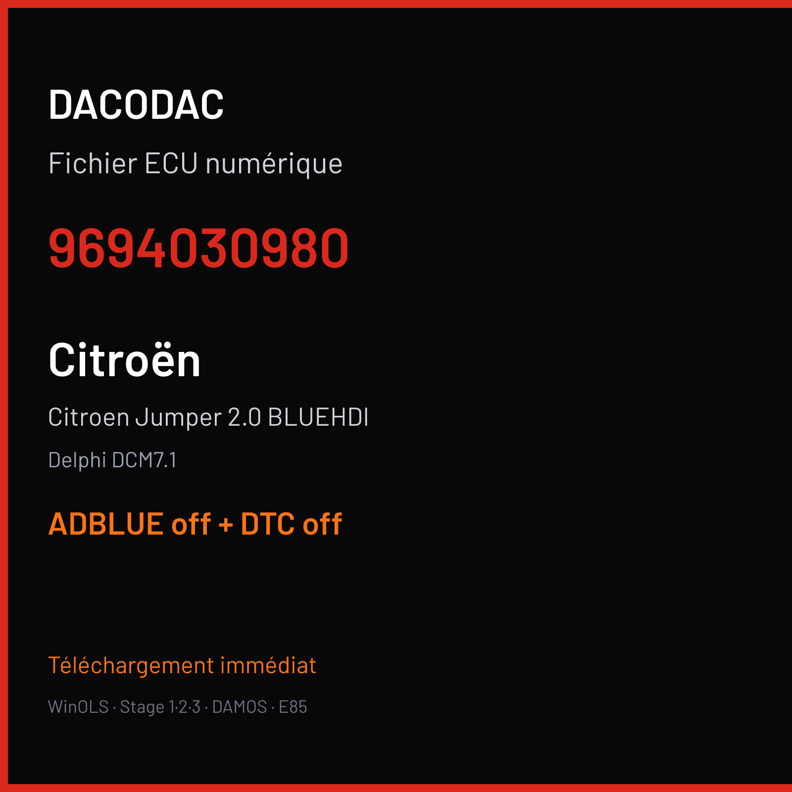Citroen Jumper 2.0 BLUEHDI — Delphi DCM7.1 — 9694030980 — ADBLUE off + DTC off