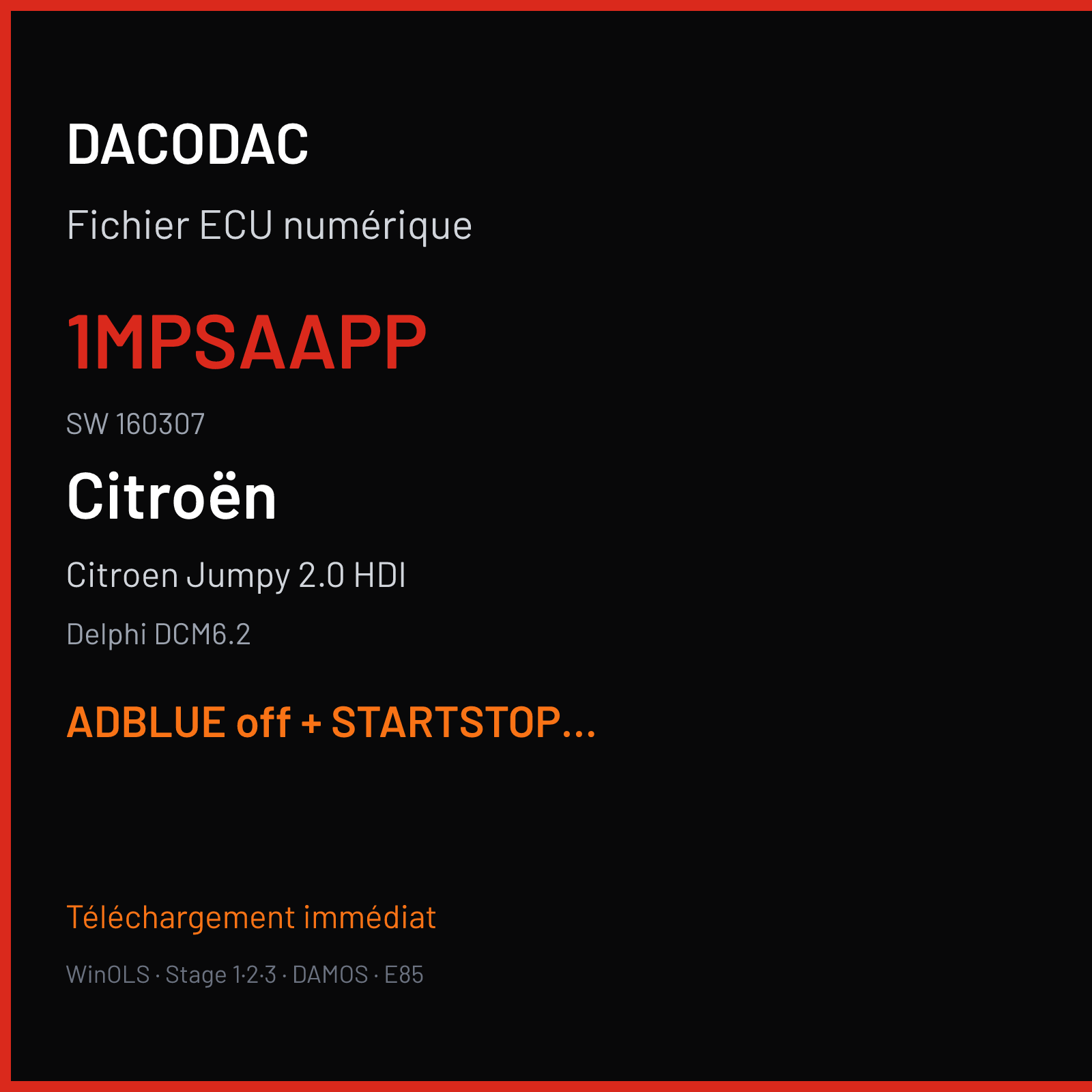 Citroen Jumpy 2.0 HDI (2017) — Delphi DCM6.2 — 1MPSAAPP · 160307 — ADBLUE off + STARTSTOP off