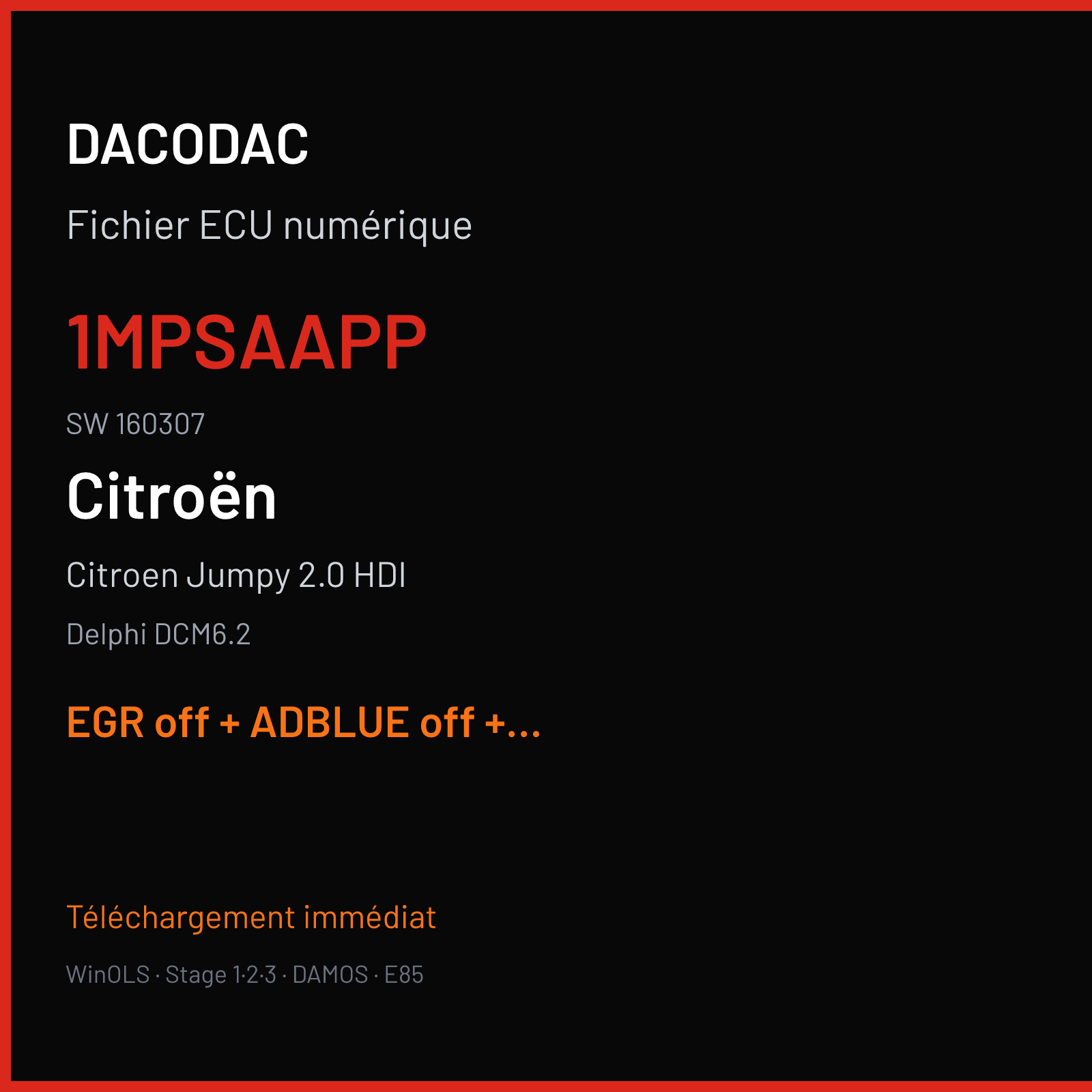 Citroen Jumpy 2.0 HDI (2017) — Delphi DCM6.2 — 1MPSAAPP · 160307 — EGR off + ADBLUE off + STARTSTOP off