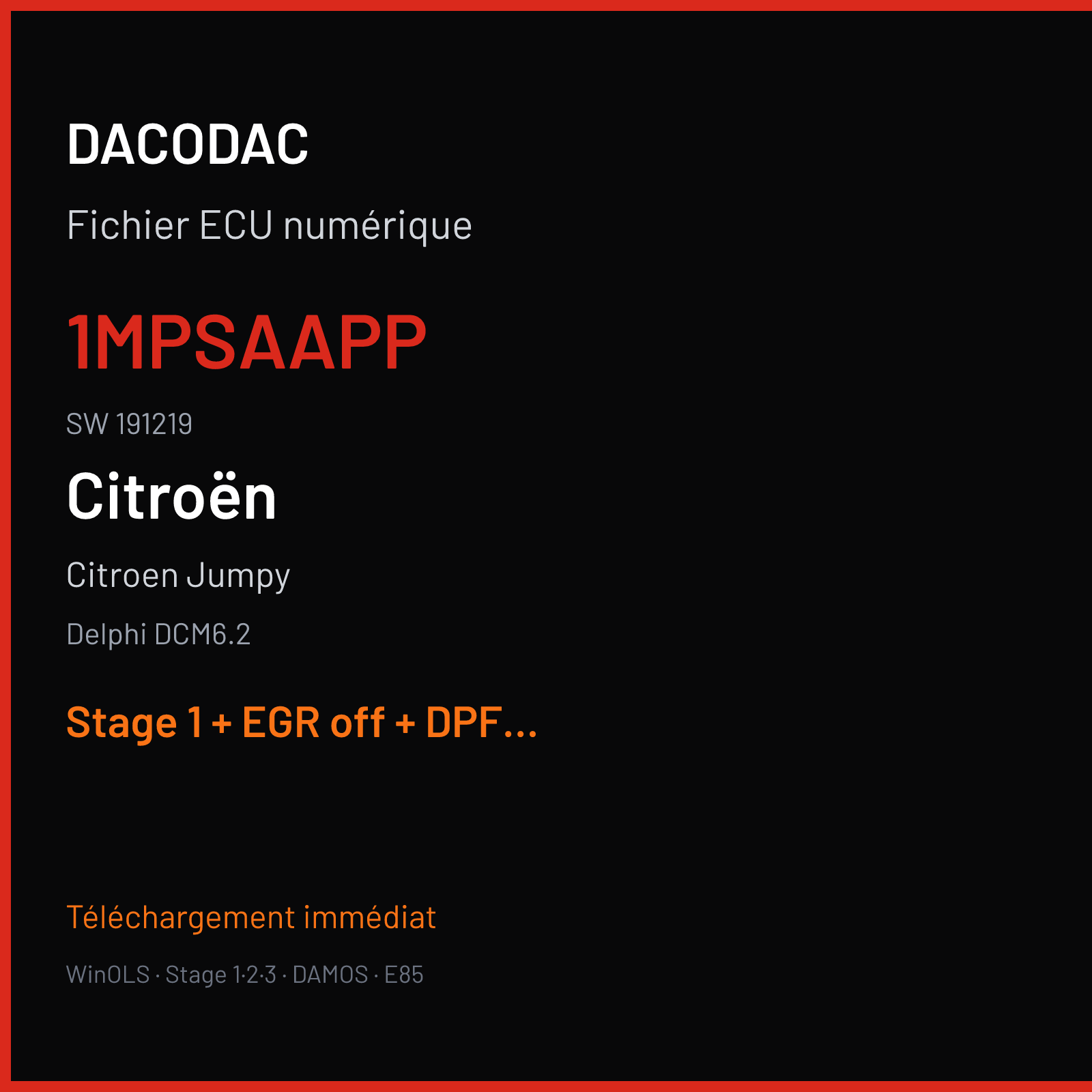 Citroen Jumpy 2.0 BLUEHDI — Delphi DCM6.2 — 1MPSAAPP · 191219 — Stage 1 + EGR off + DPF off + ADBLUE off + VMAX off