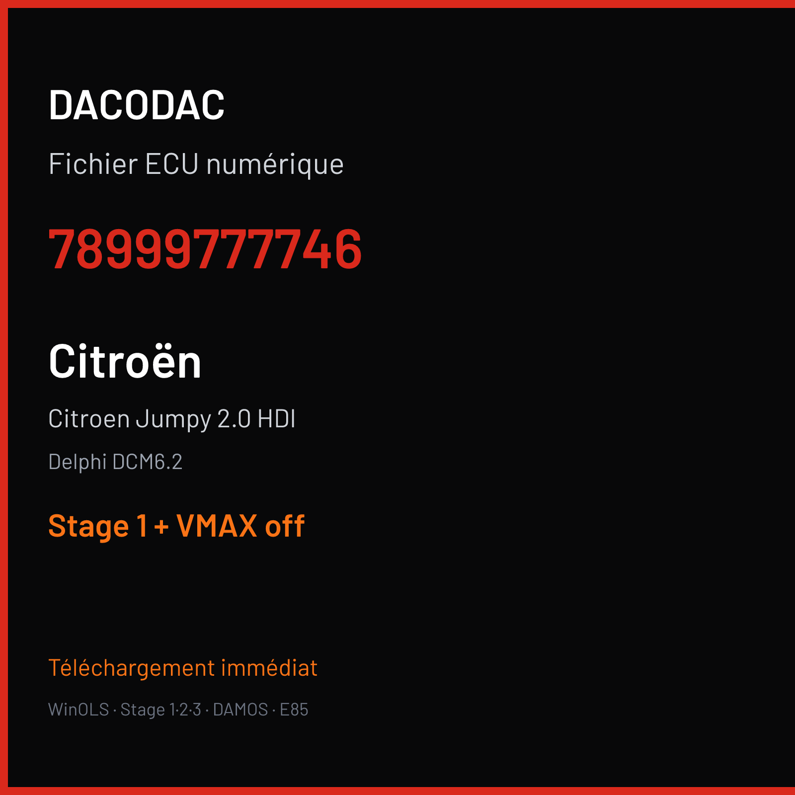 Citroen Jumpy 2.0 HDI (2017) — Delphi DCM6.2 — 78999777746 — Stage 1 + VMAX off