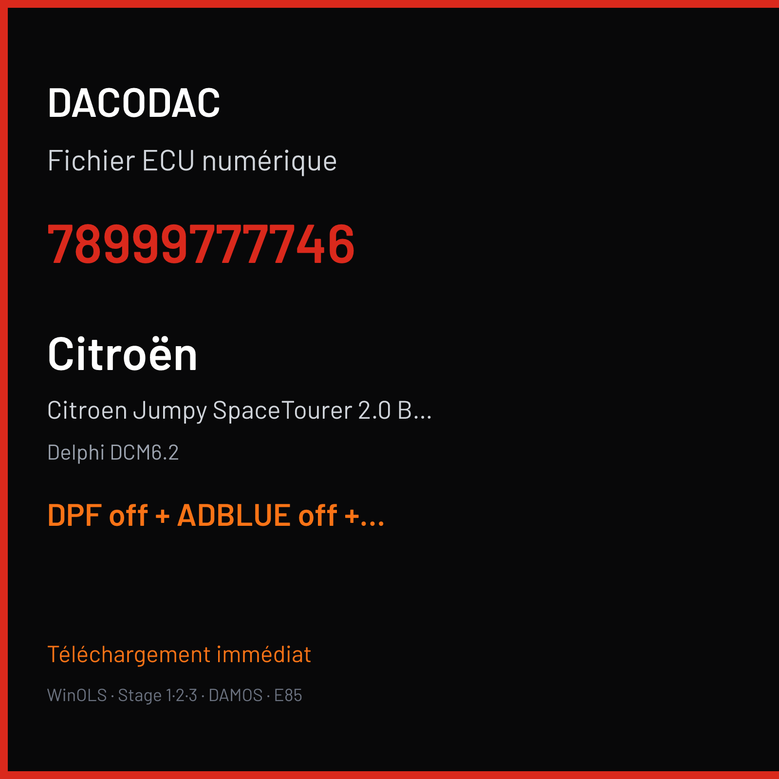 Citroen Jumpy SpaceTourer 2.0 BLUEHDI (2016) — Delphi DCM6.2 — 78999777746 — DPF off + ADBLUE off + DTC off
