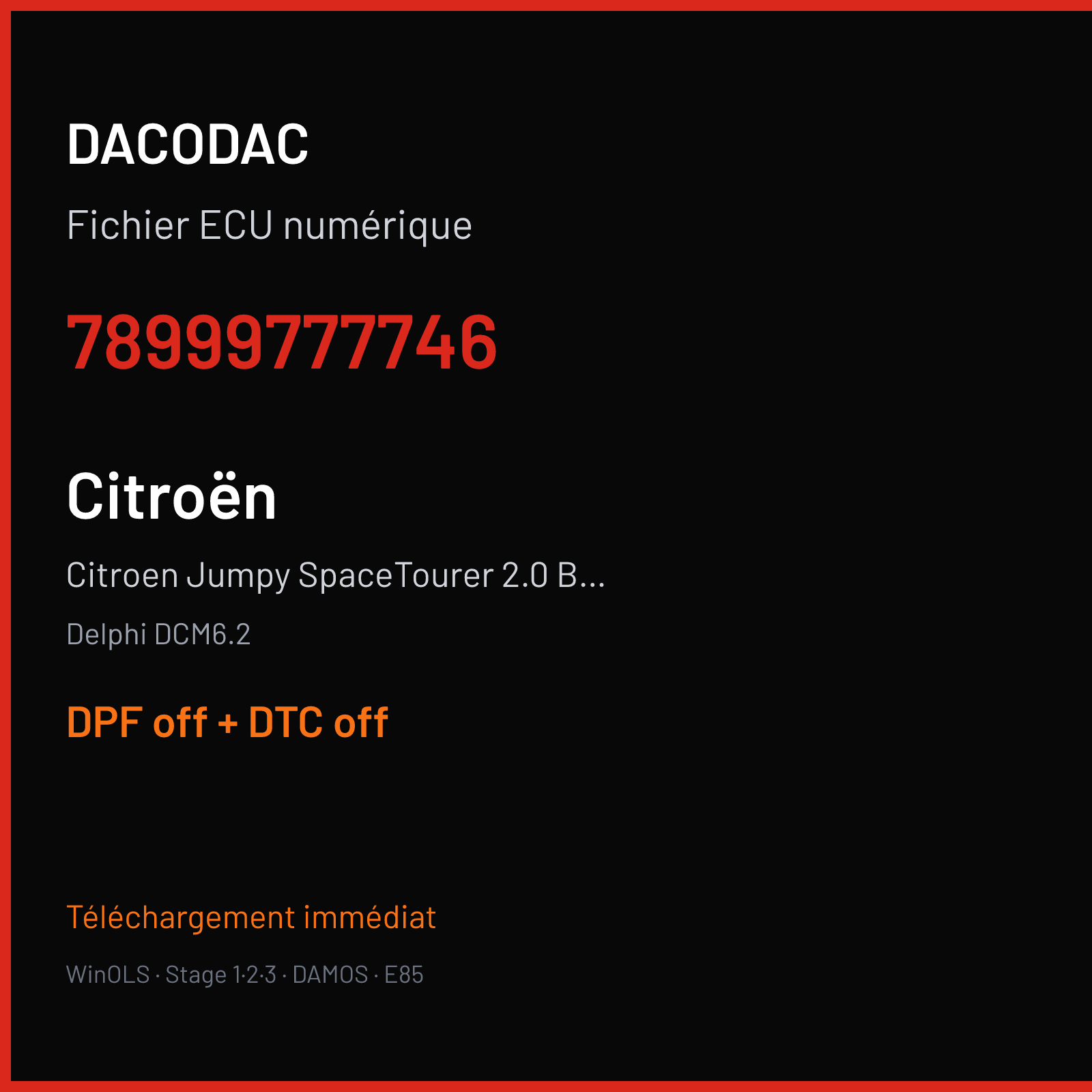 Citroen Jumpy SpaceTourer 2.0 BLUEHDI (2016) — Delphi DCM6.2 — 78999777746 — DPF off + DTC off