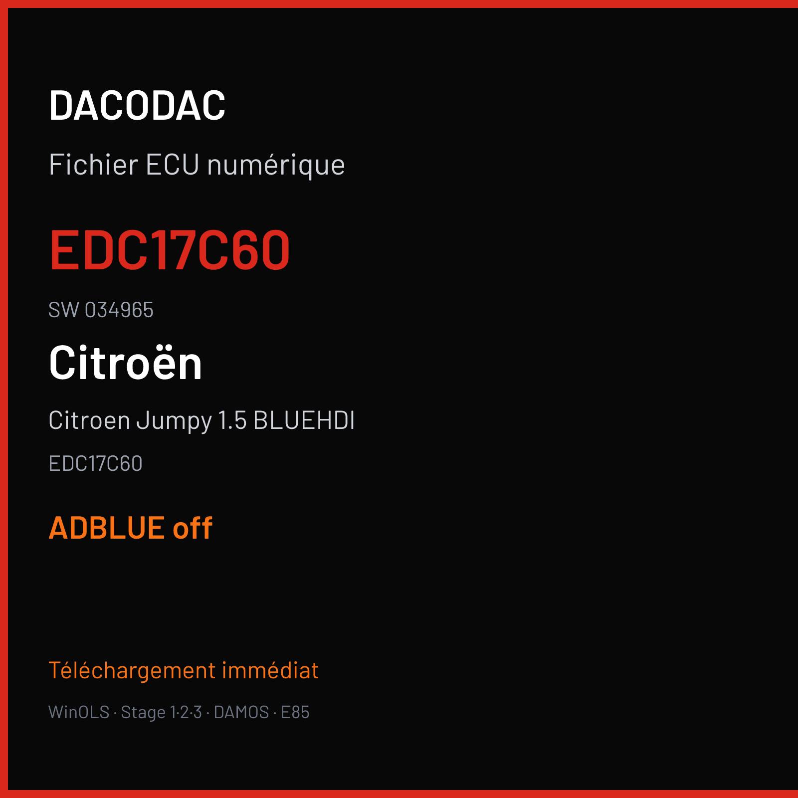 Citroen Jumpy 1.5 BLUEHDI (2018) — EDC17C60 — EDC17C60 · 034965 — ADBLUE off