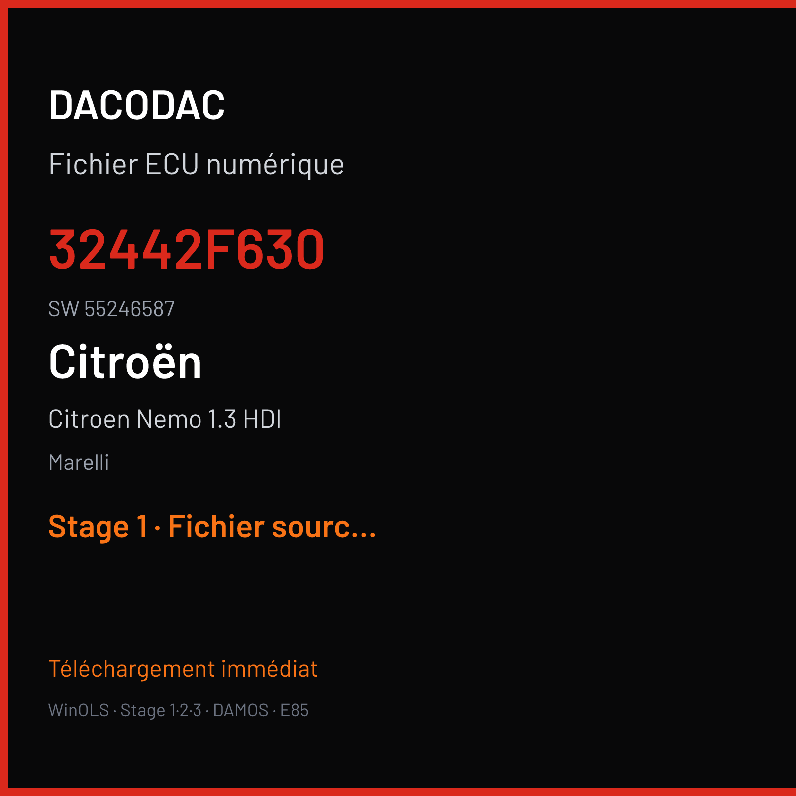 Citroen Nemo 1.3 HDI 75 ch (2010) — Marelli — 32442F630 · 55246587 · 355246587 MJ8F3H — Stage 1