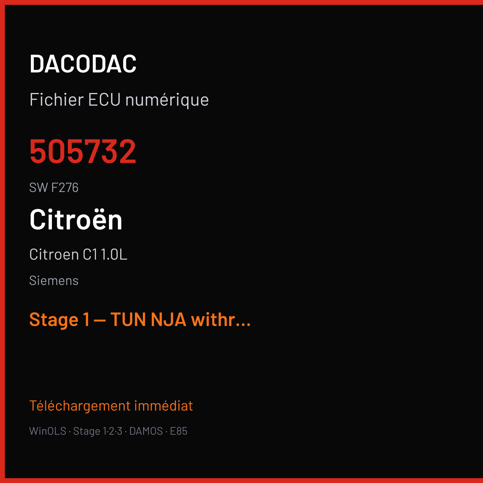 Citroen C1 1.0L — Siemens — 505732 · F276 — Stage 1 — TUN NJA withrpmlimiter