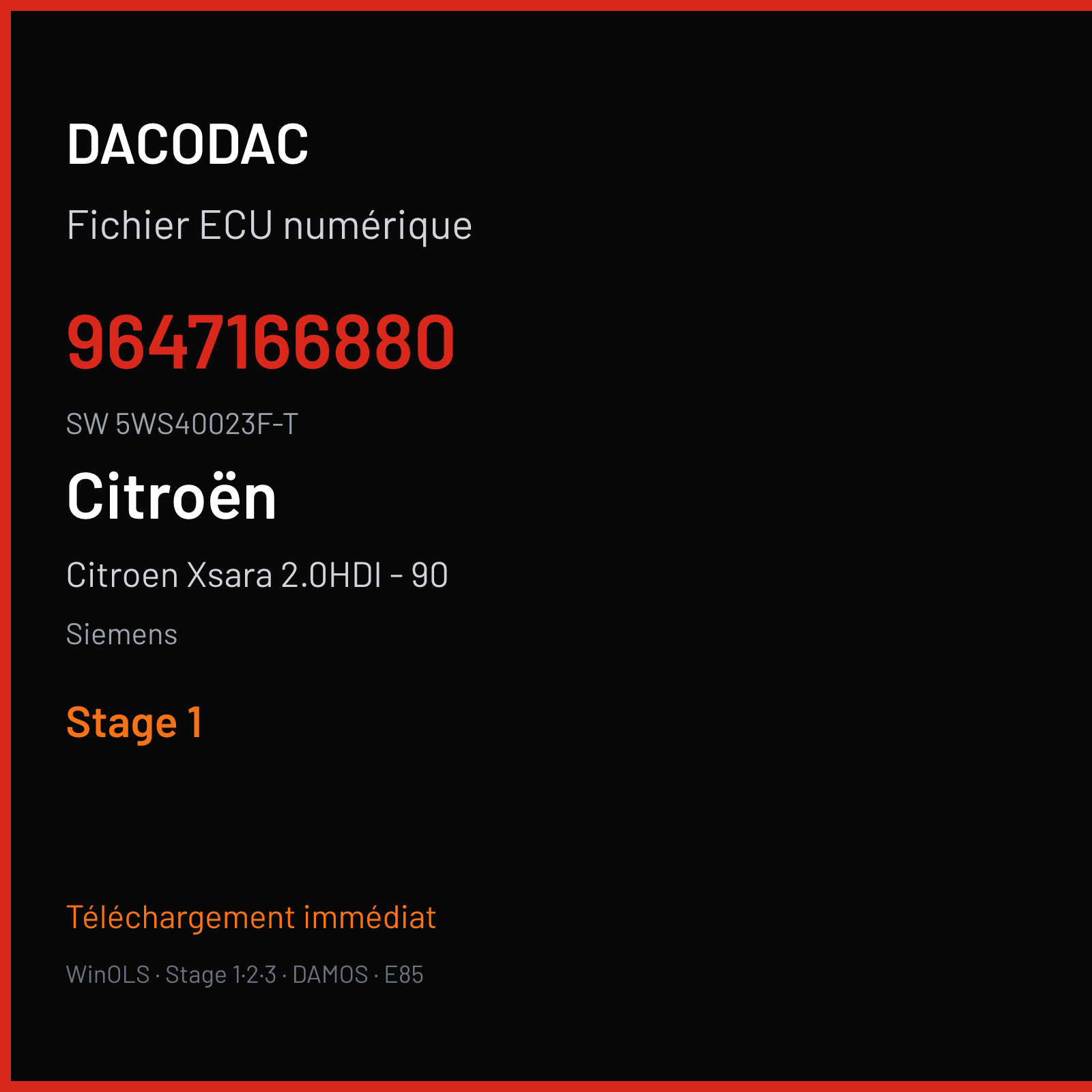 Citroen Xsara 2.0HDI - 90 90 ch — Siemens — 9647166880 · 5WS40023F-T · 9644302380 — Stage 1