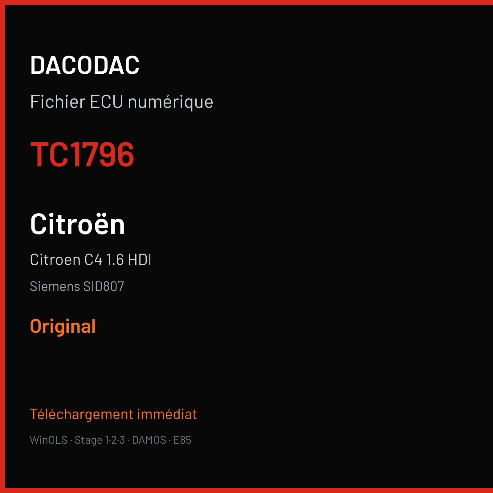 Citroen C4 1.6 HDI (2011) — Siemens SID807 — TC1796 — Original