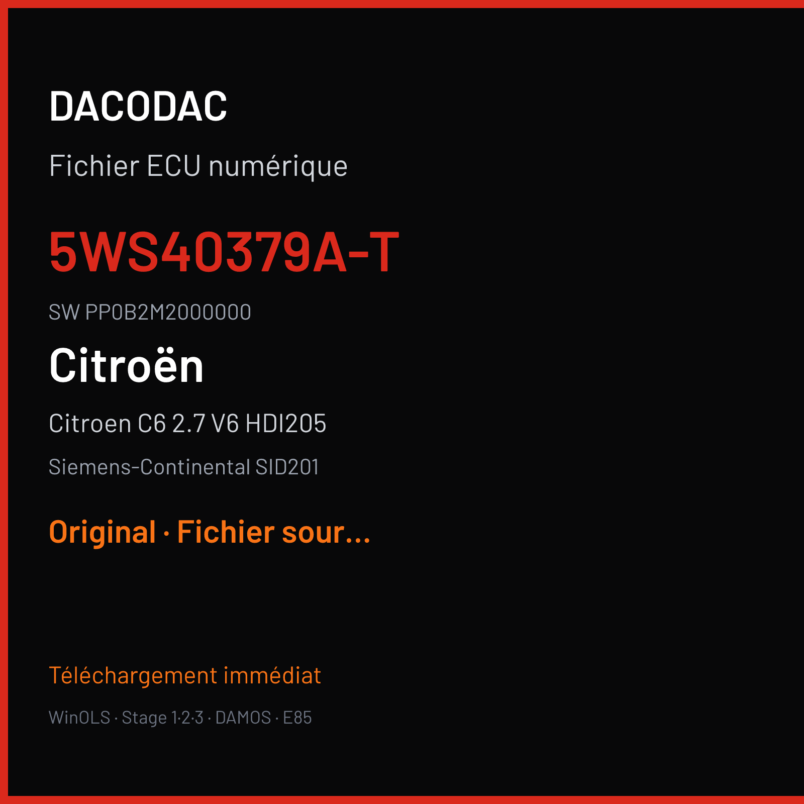 Citroen C6 2.7 V6 HDI205 (2006) — Siemens-Continental SID201 — 5WS40379A-T · PP0B2M2000000 — Original