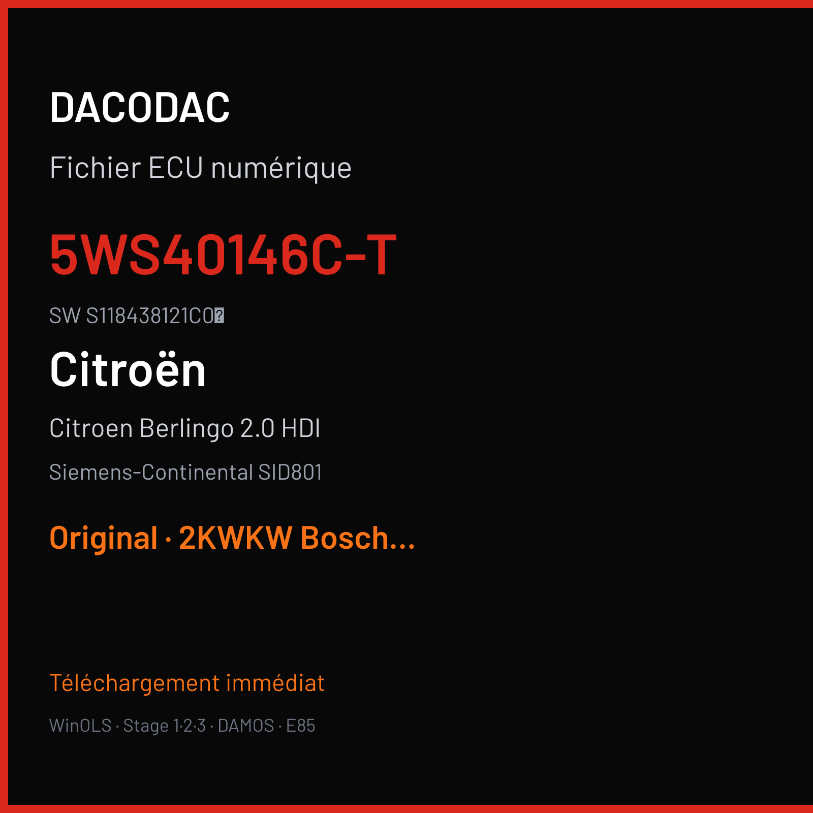 Citroen Berlingo 2.0 HDI 90 ch (2002) — Siemens-Continental SID801 — 5WS40146C-T · S118438121C0 · PM32193000000 — Original