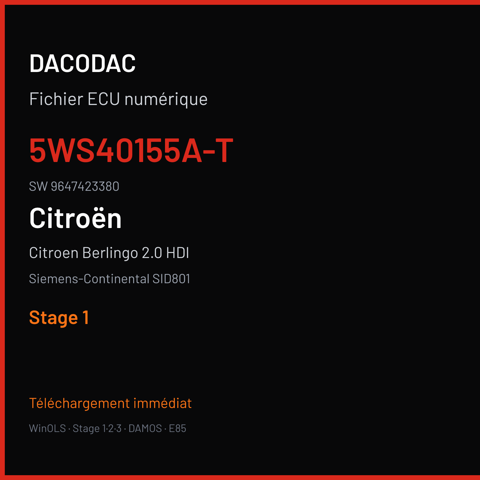 Citroen Berlingo 2.0 HDI 90 ch (2004) — Siemens-Continental SID801 — 5WS40155A-T · 9647423380 · PM32063000000 — Stage 1