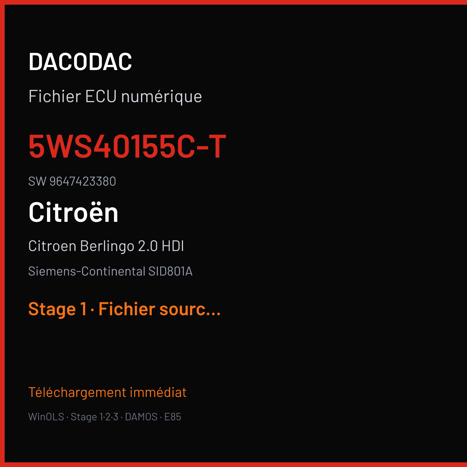 Citroen Berlingo 2.0 HDI 90 ch (2006) — Siemens-Continental SID801A — 5WS40155C-T · 9647423380 · PM3630 — Stage 1