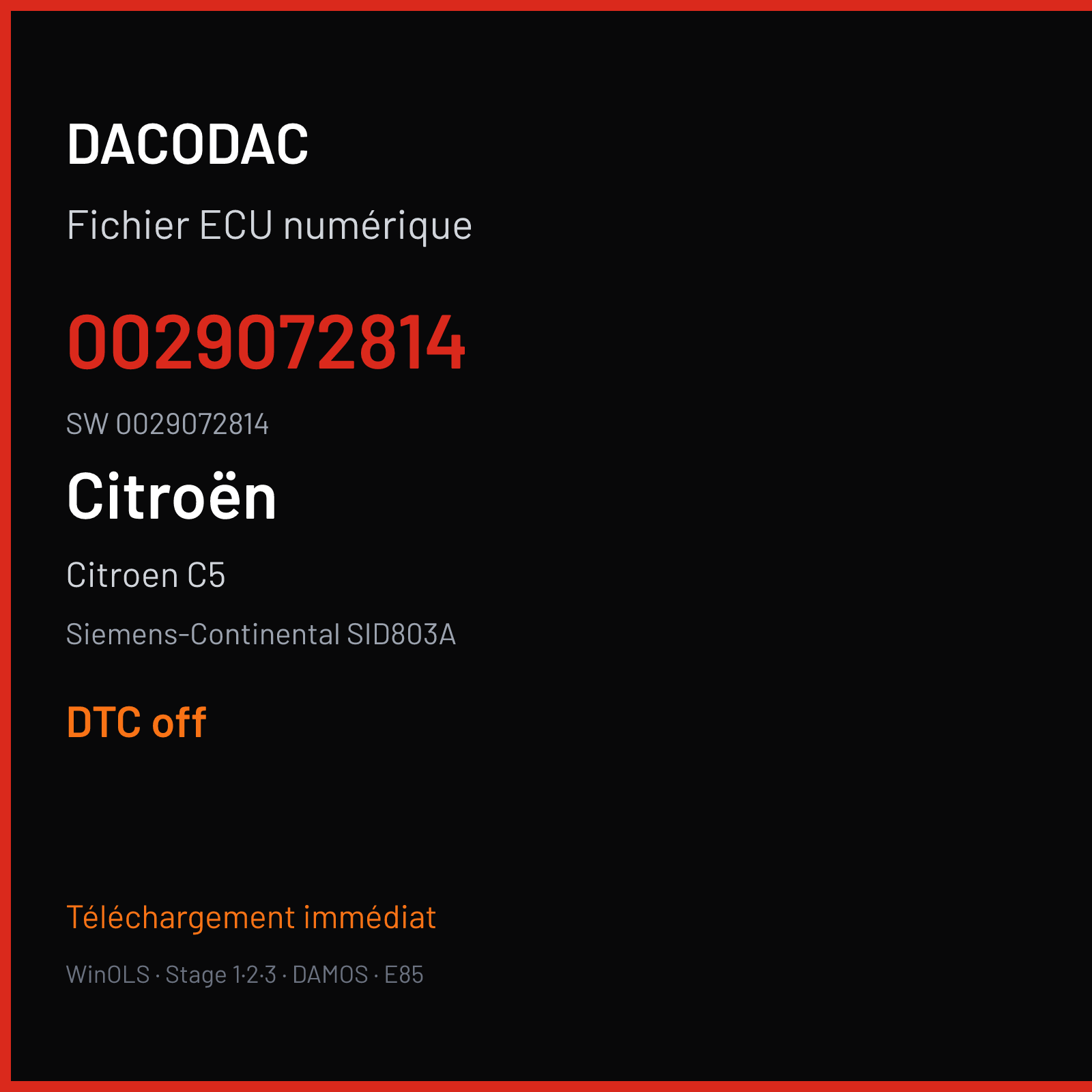Citroen C5 136 ch — Siemens-Continental SID803A — 0029072814 · 0029072814 · PO20060000000 — DTC off