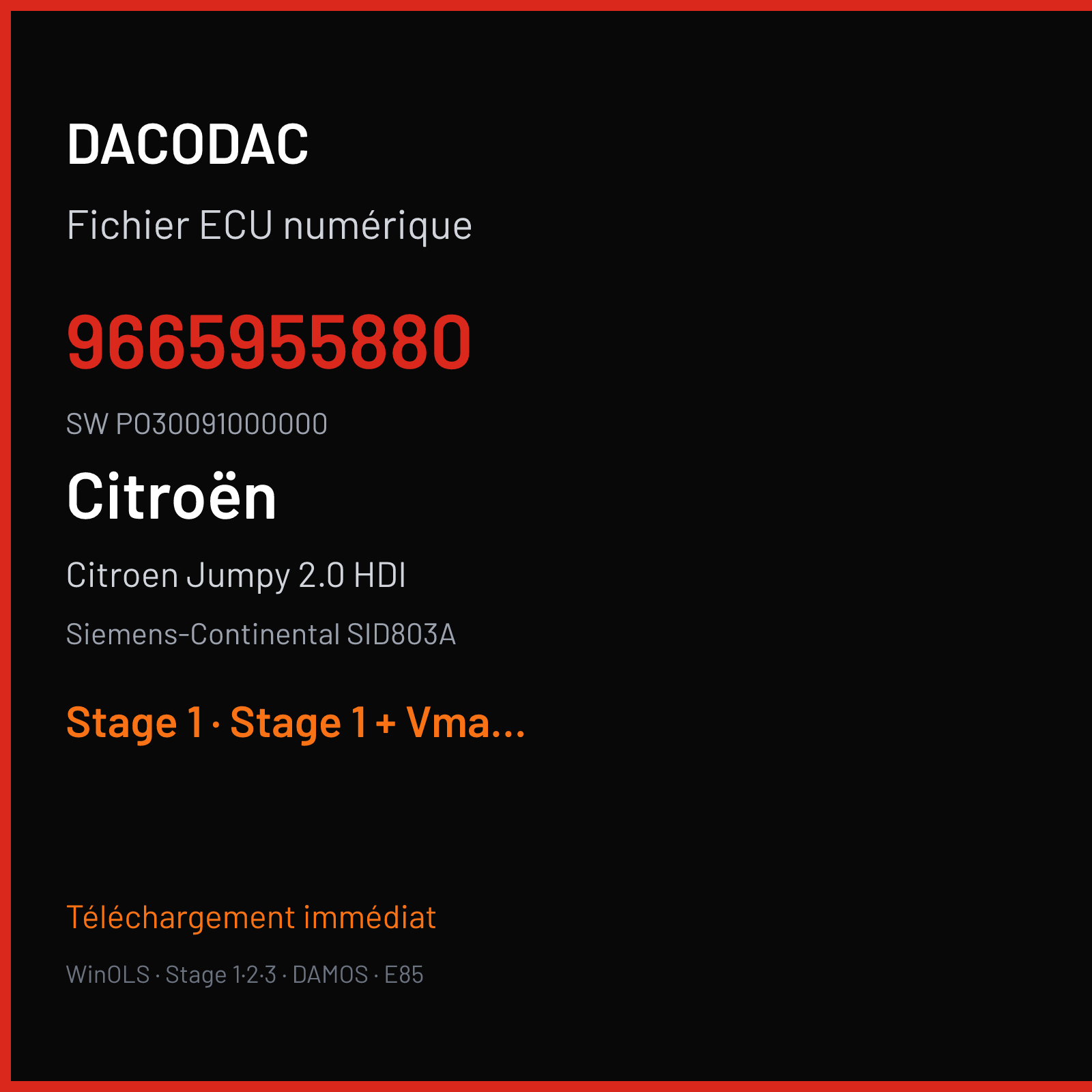 Citroen Jumpy 2.0 HDI (2009) — Siemens-Continental SID803A — 9665955880 · PO30091000000 — Stage 1